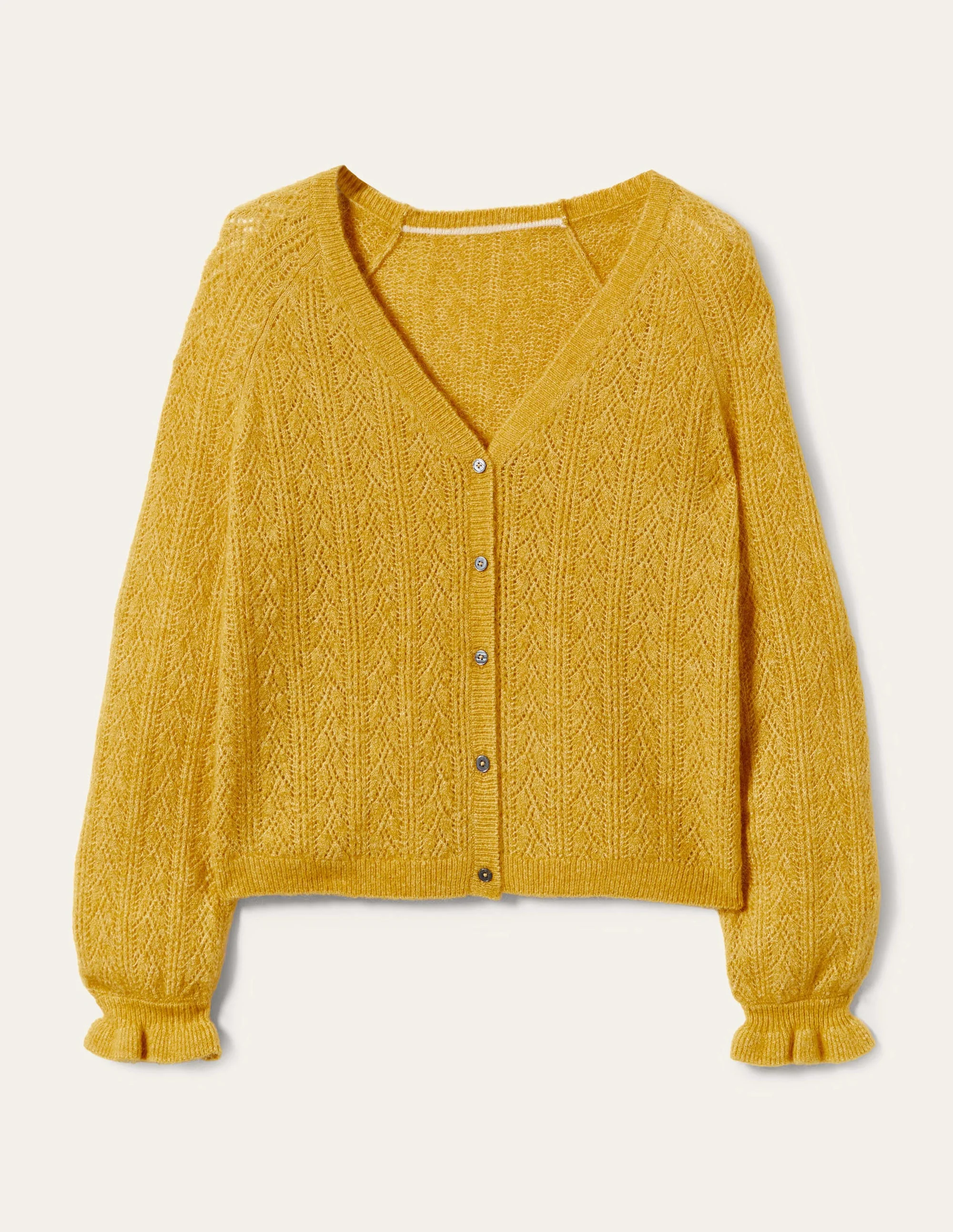 Fluffy Pointelle Cardigan-Honeycomb Yellow - Image 9