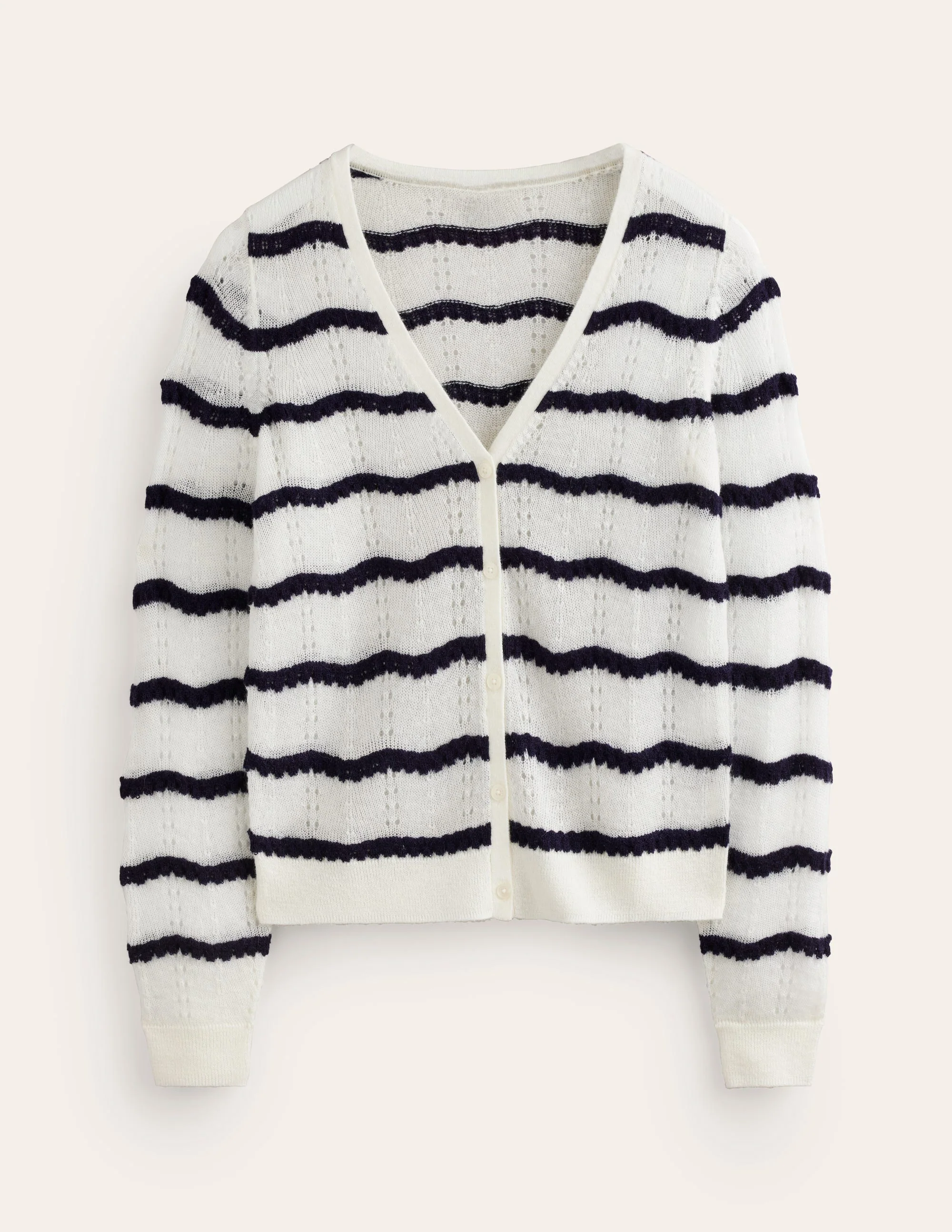 Fluffy Pointelle Cardigan-Ivory. Naval Academy Stripe - Image 5