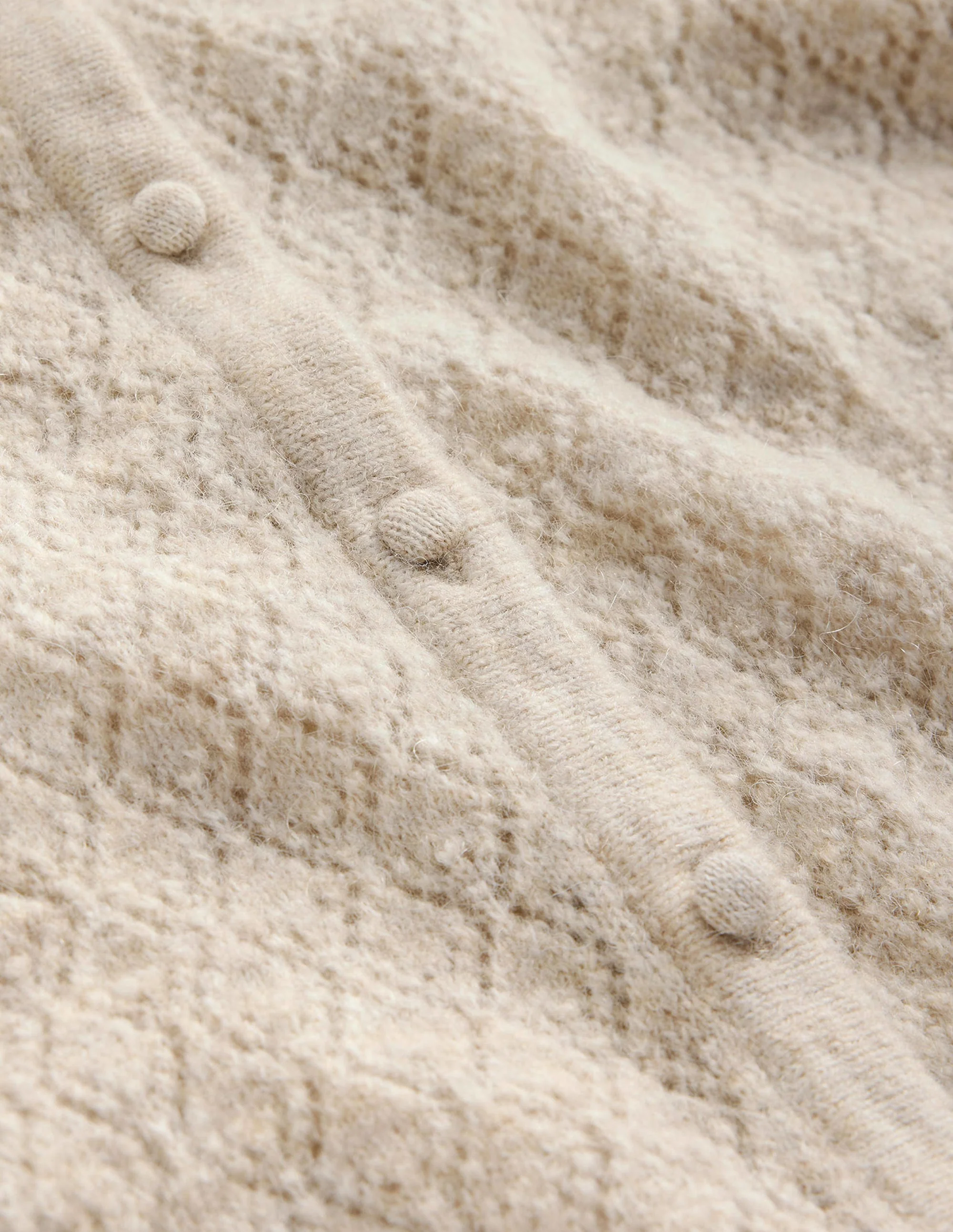 Fluffy Pointelle Cardigan-Oatmeal Melange - Image 7