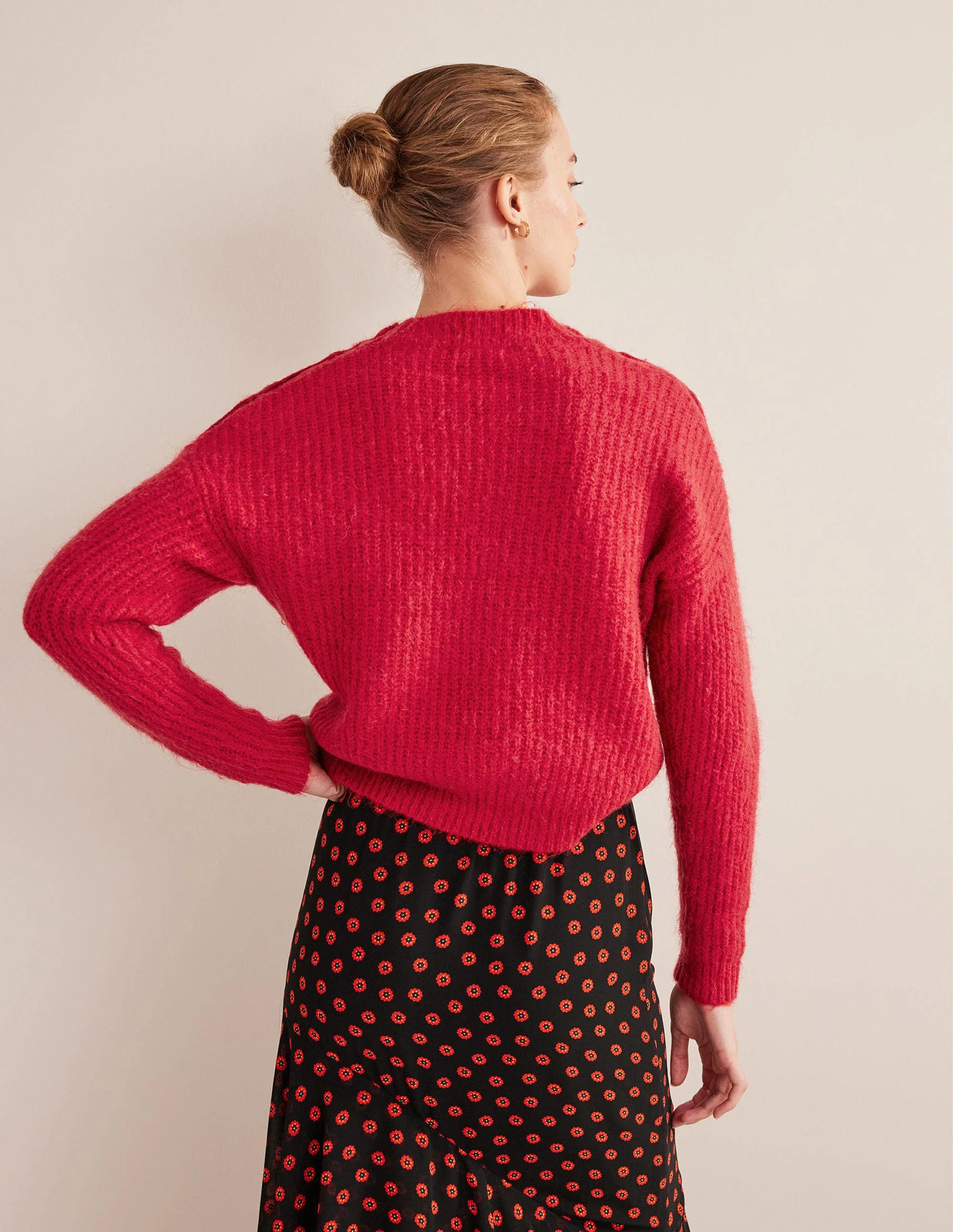 Fluffy Ribbed Button Sweater-Ruby - Image 3