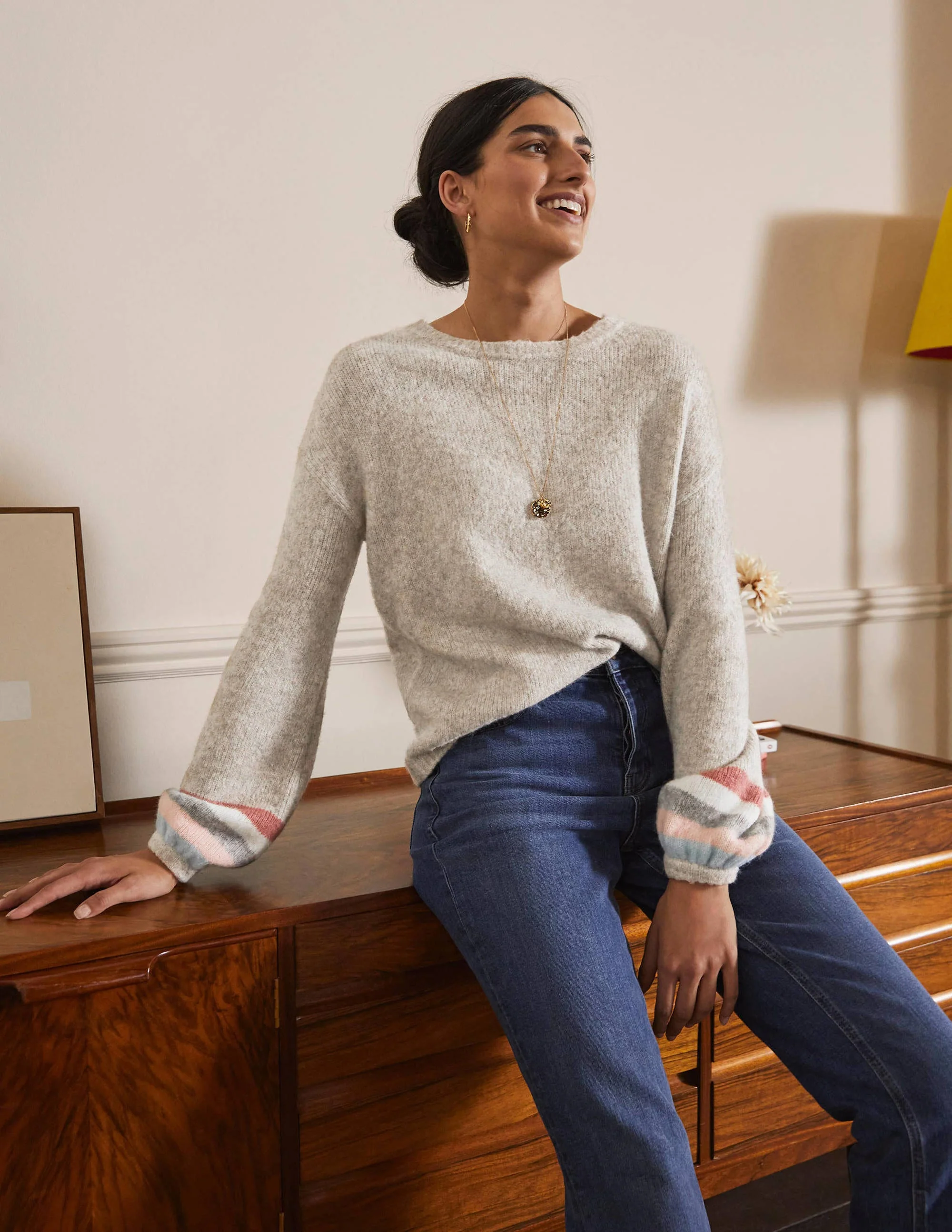 Fluffy Stripe Sweater-Oatmeal Melange