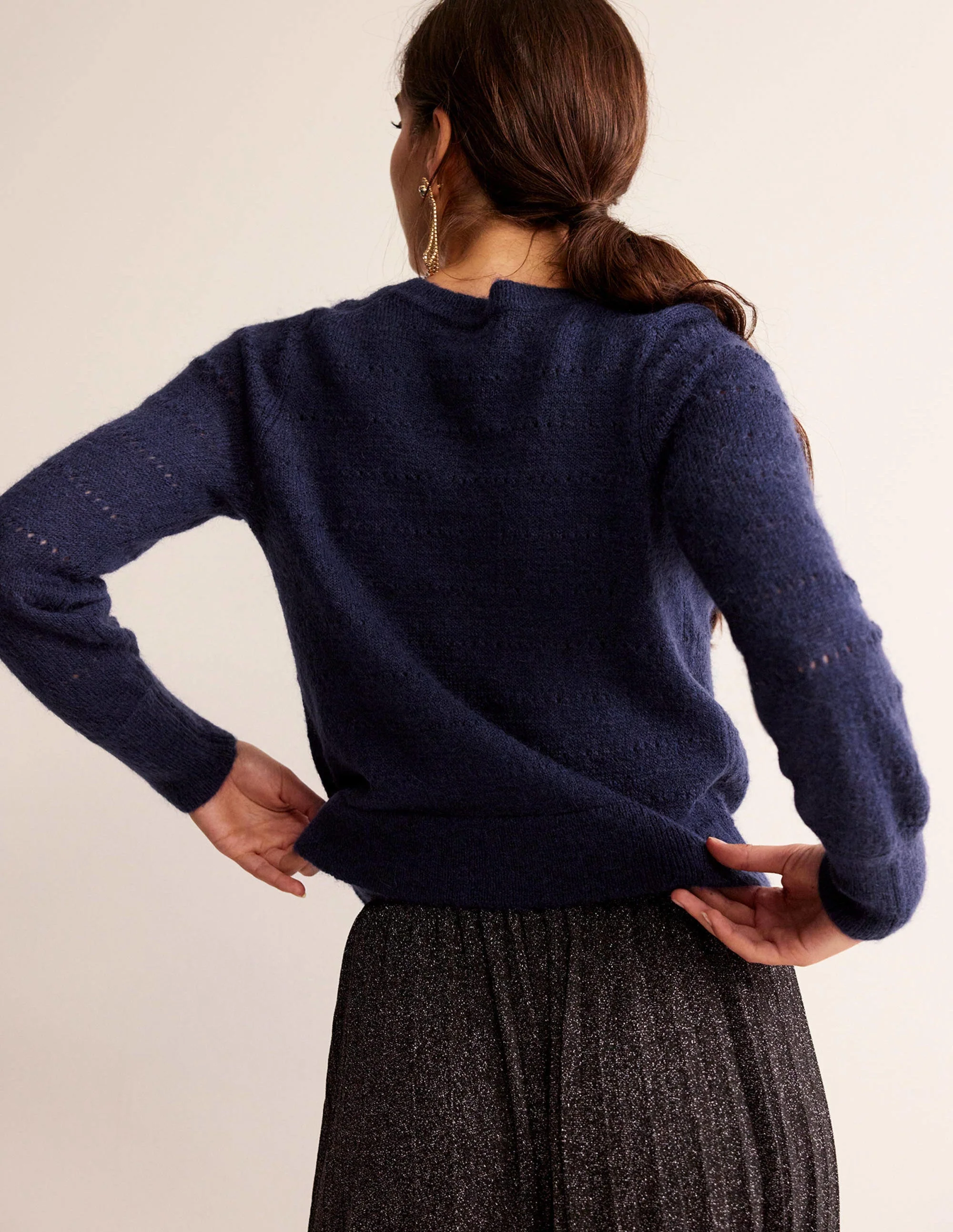 Fluffy Textured Cardigan-Navy - Image 3