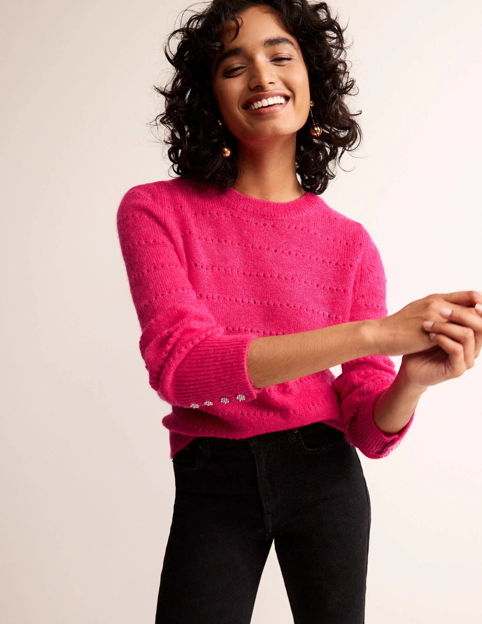 Fluffy Textured Sweater-Vibrant Pink