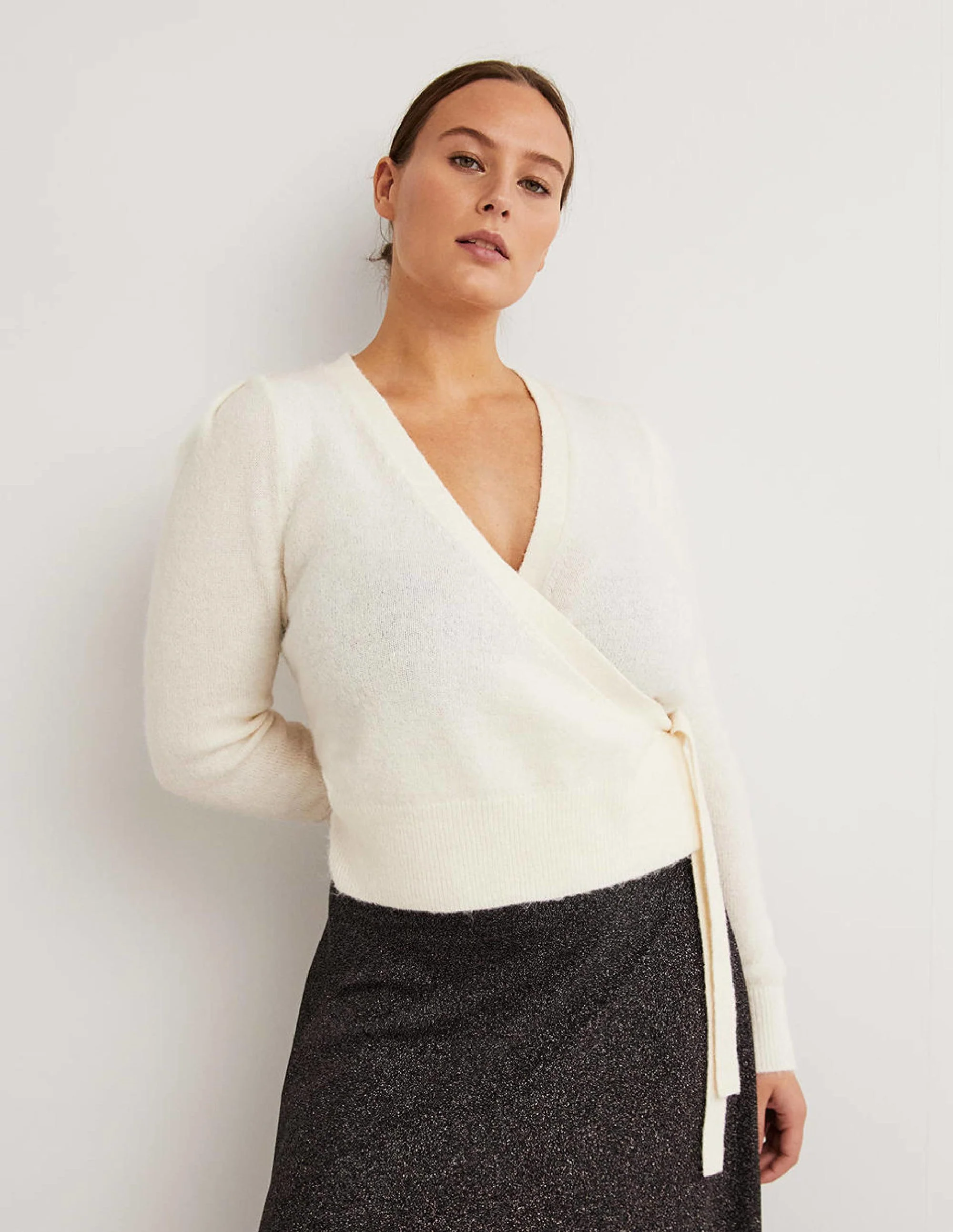 Fluffy Wrap Cardigan-Warm Ivory