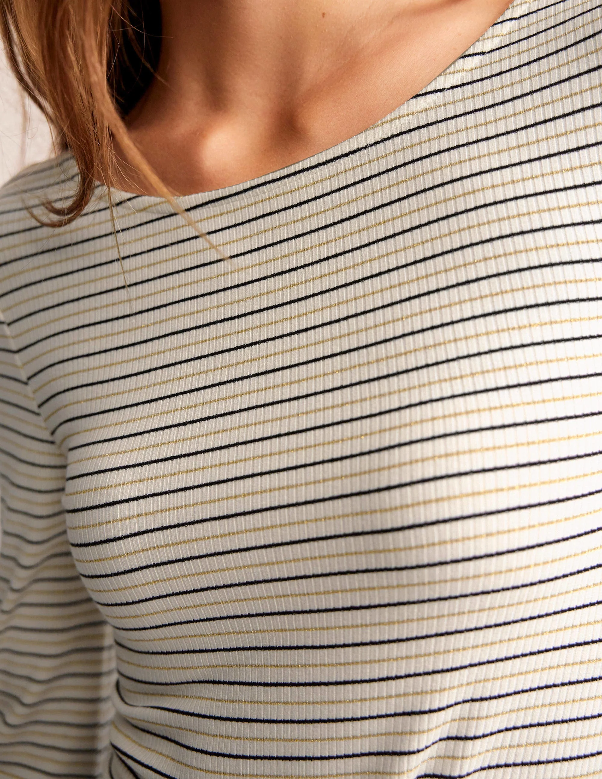 Fluted Sleeve Jersey Top-Ivory Stripe - Image 3