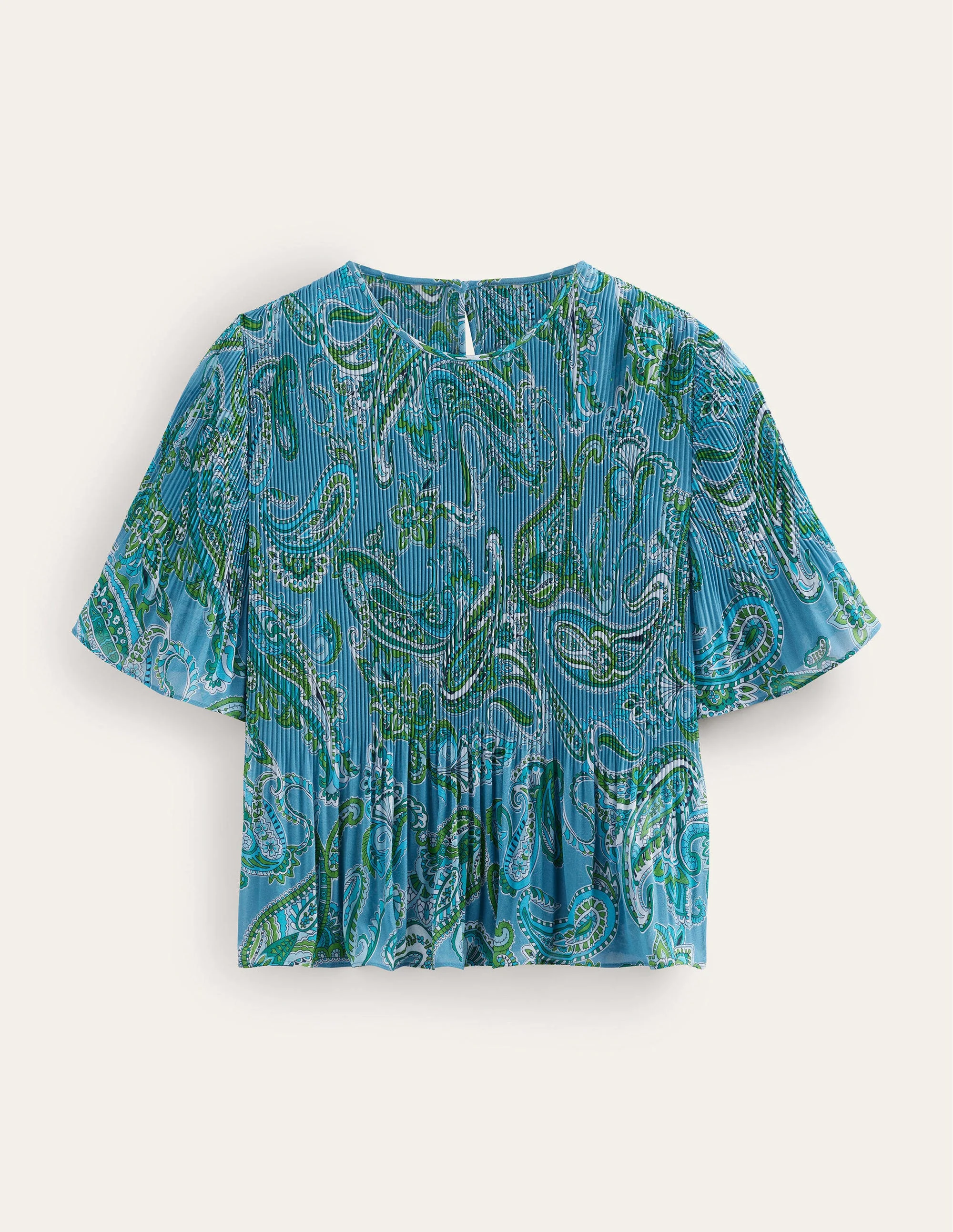 Flutter-Sleeve Plisse Top-Aegean Blue, Paradise Pop - Image 5