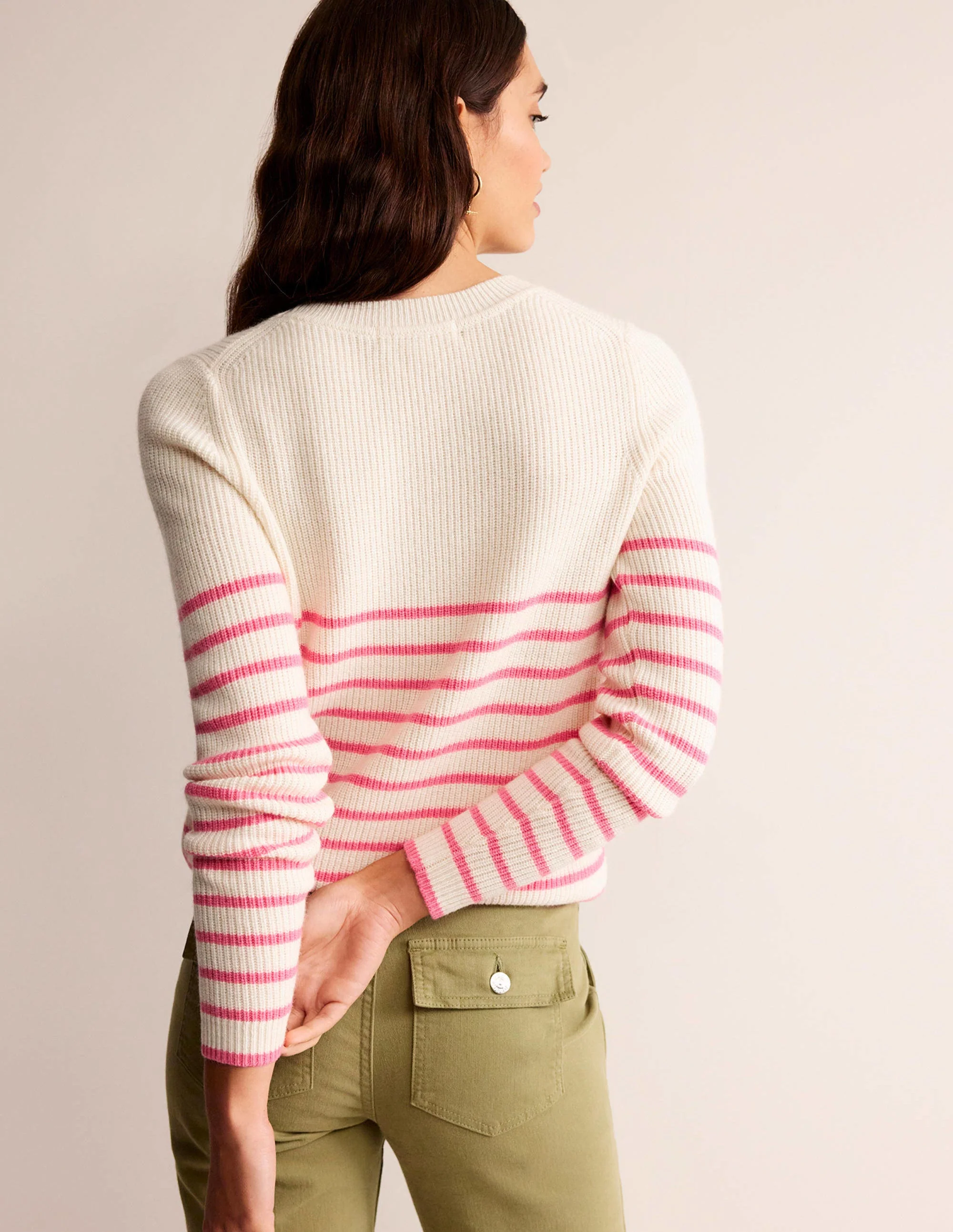 Francesca Stripe Jumper-Warm Ivory, Crayon Pink - Image 3
