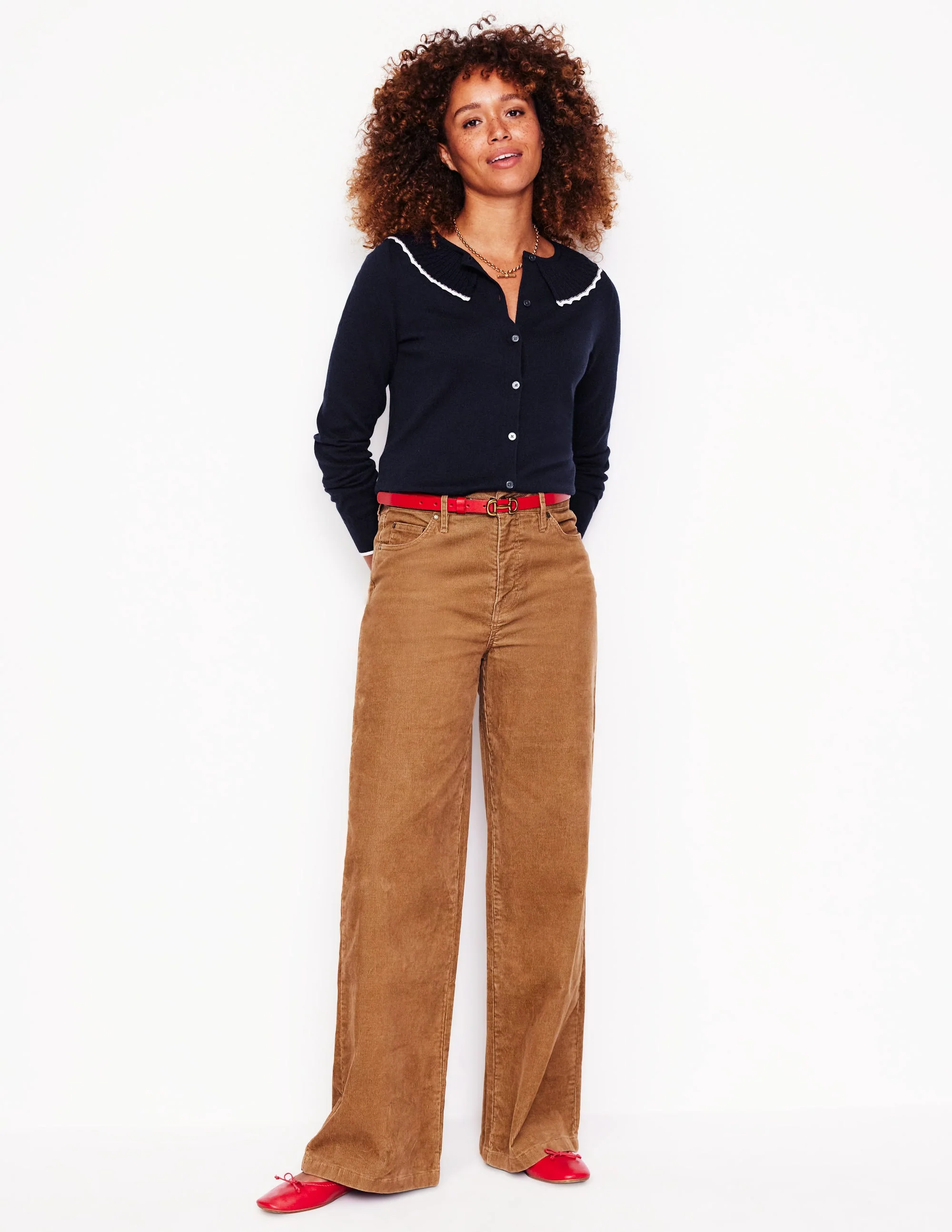 Frill Collared Cardigan-Navy - Image 4