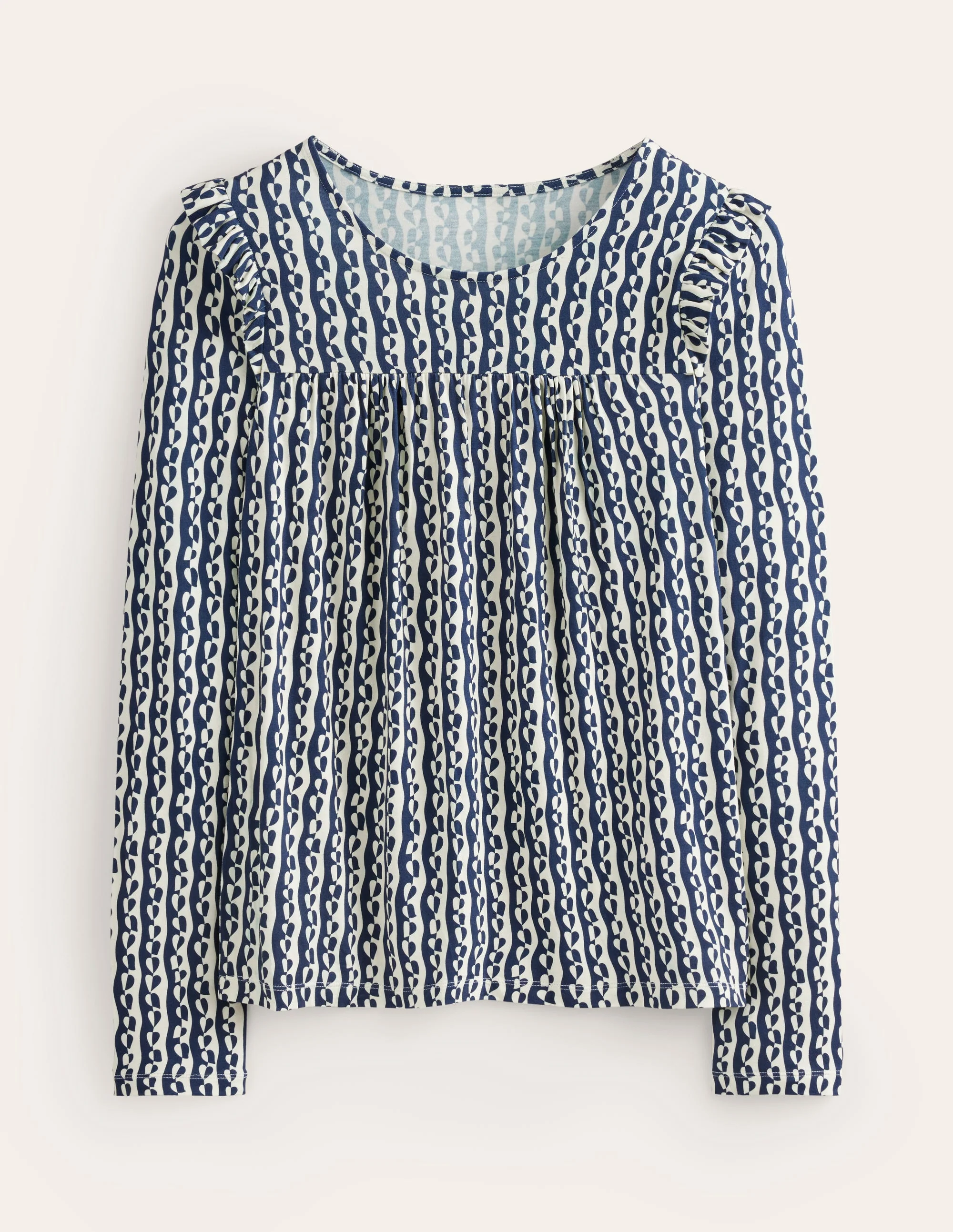 Frill Detail Long Sleeve Top-Navy, Abstract Heart - Image 5