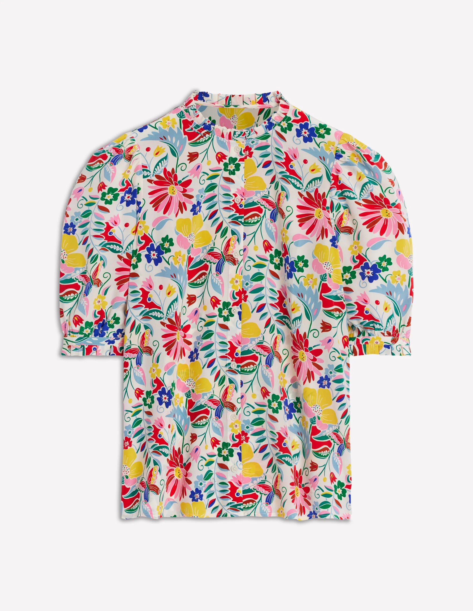Frill Detail Silk Top-Multi, Wildflower Trail - Image 6