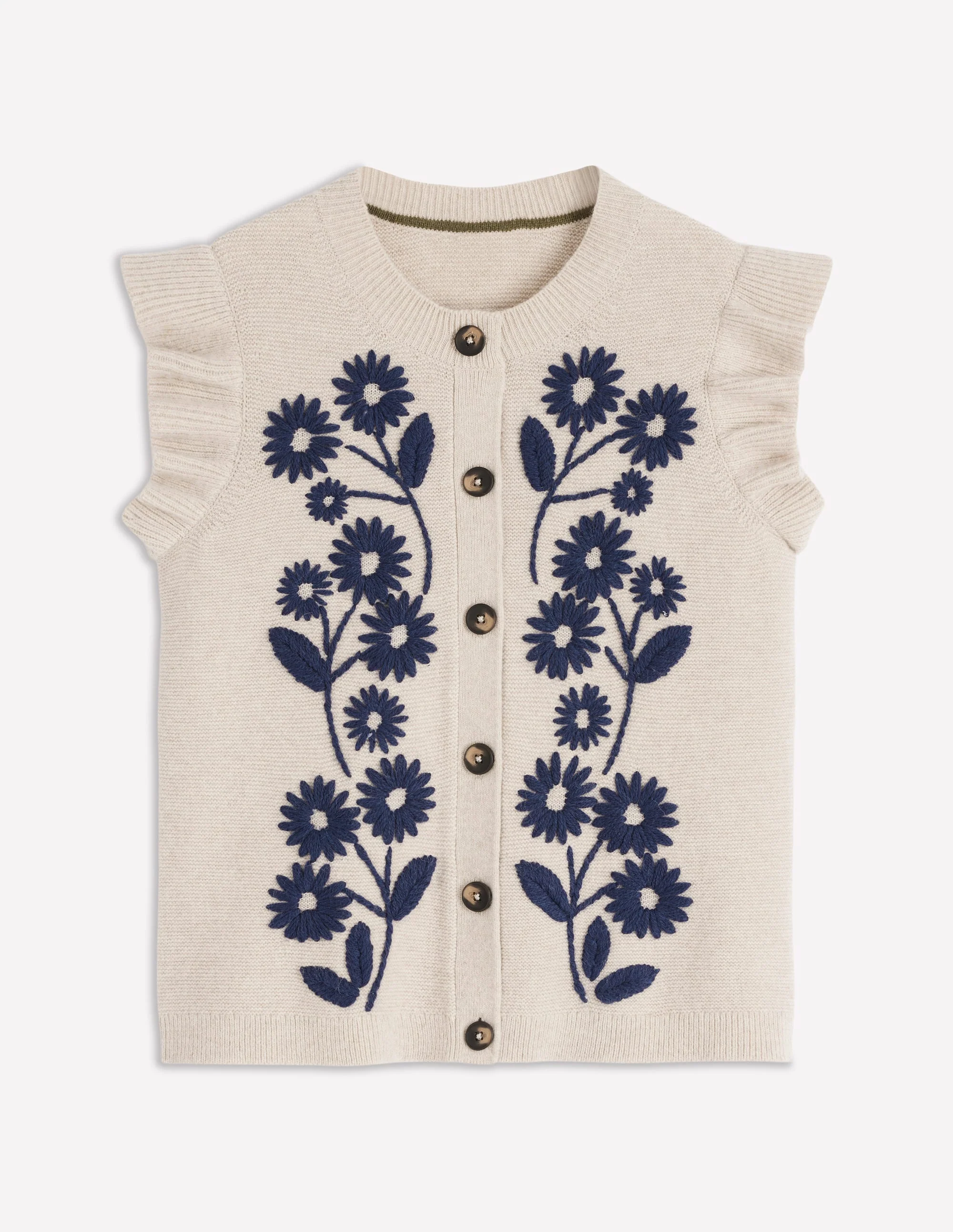 Frill Detail Waistcoat-Oatmeal Melange - Image 5