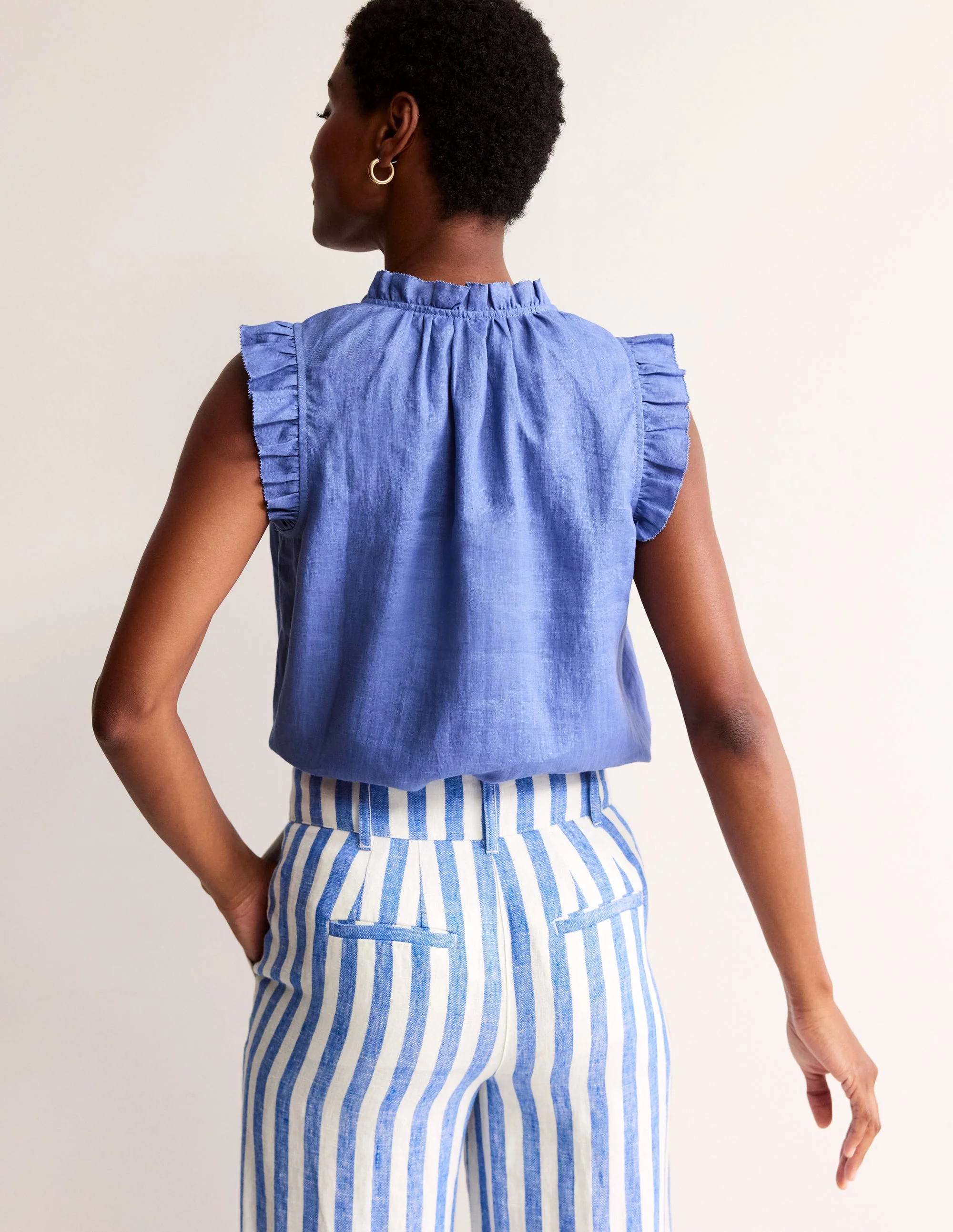 Frill Sleeve Linen Notch Top-Ebb & Flow - Image 3