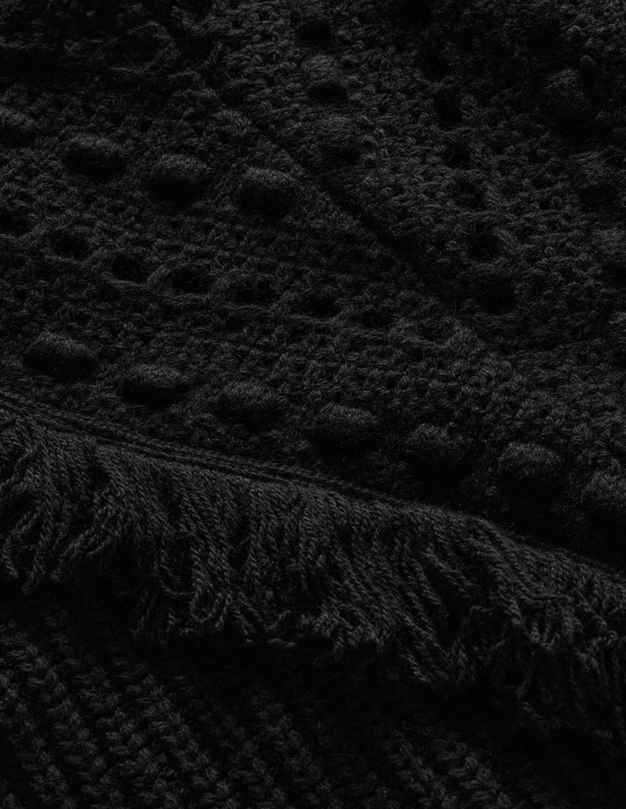 Fringe Detail Ribbed Sweater-Black - Image 6
