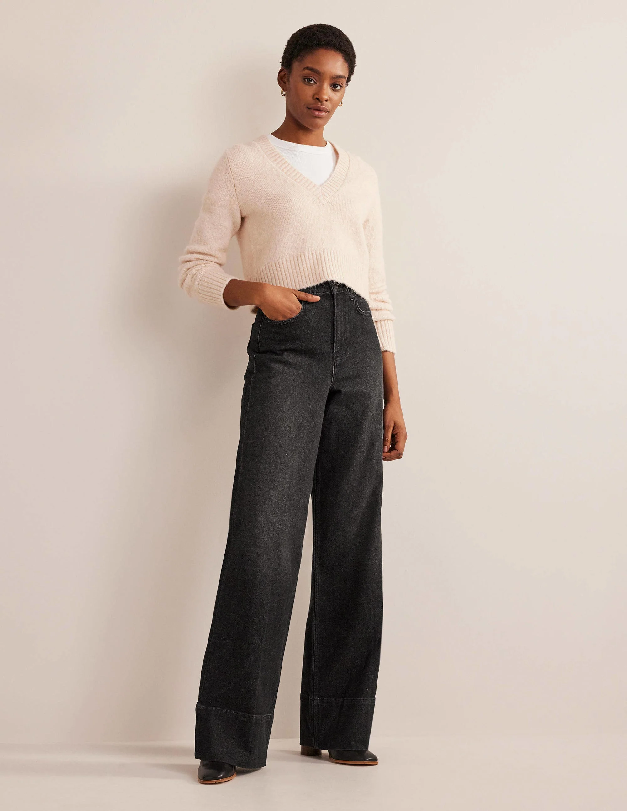 Full Length Straight Jeans-Washed Black