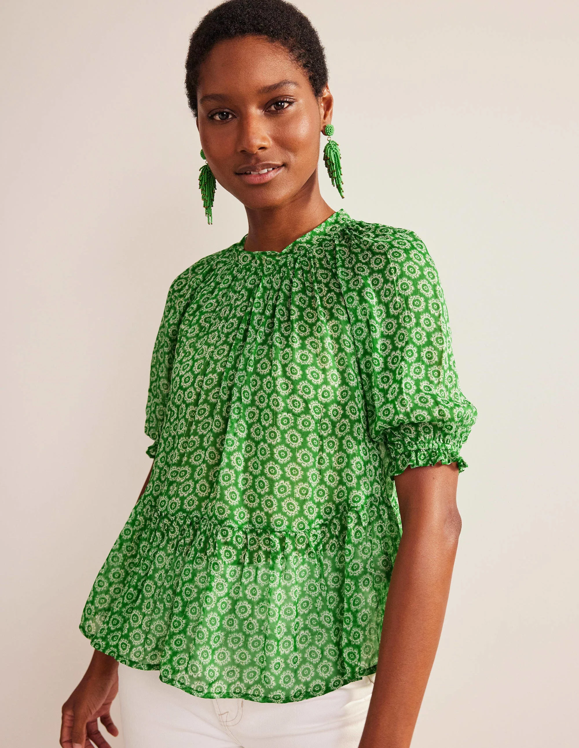 Gathered Sparkle Georgette Top-Lime, Sunrise Pop - Image 4