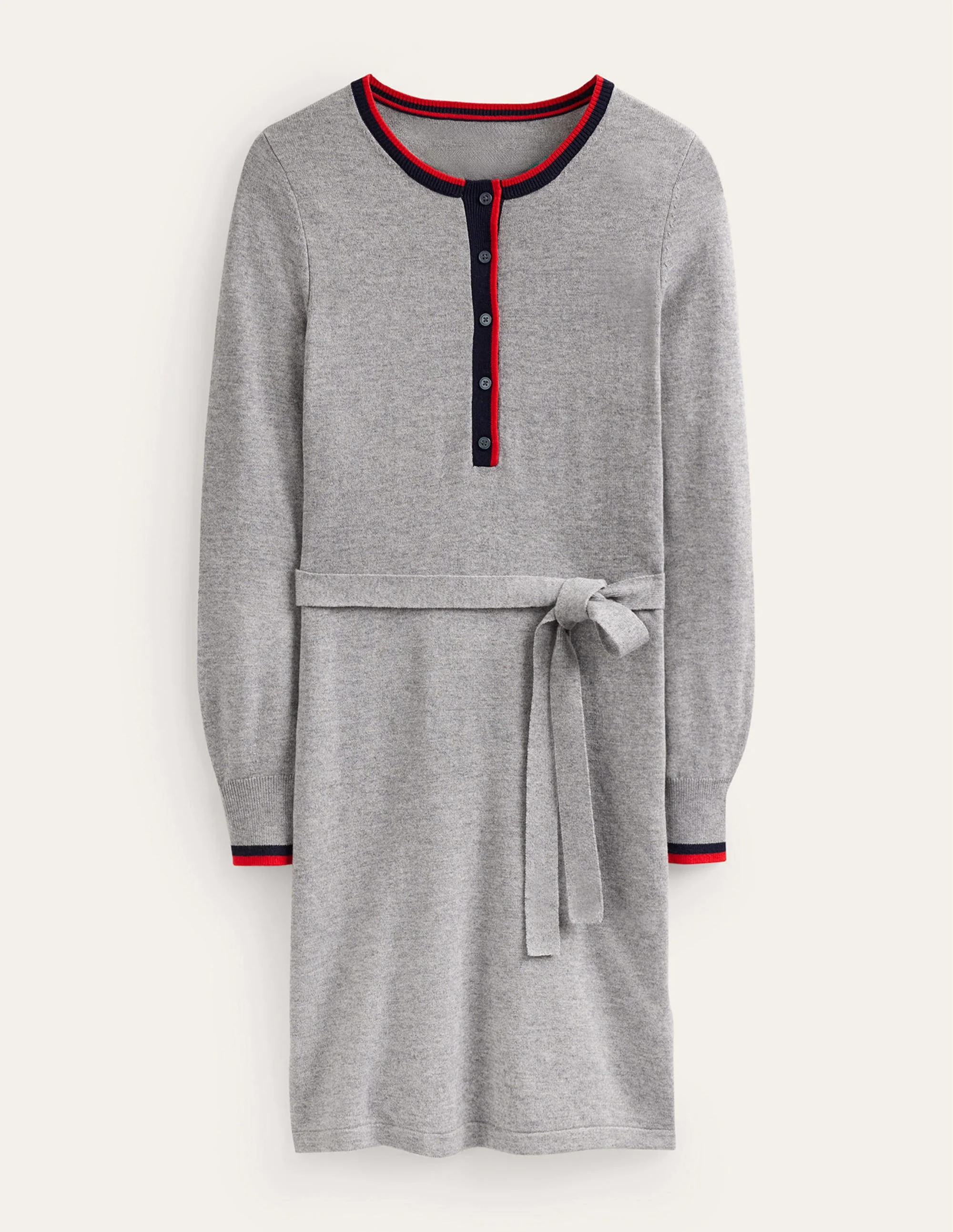 Gemma Henley Knitted Dress-Grey Melange - Image 5