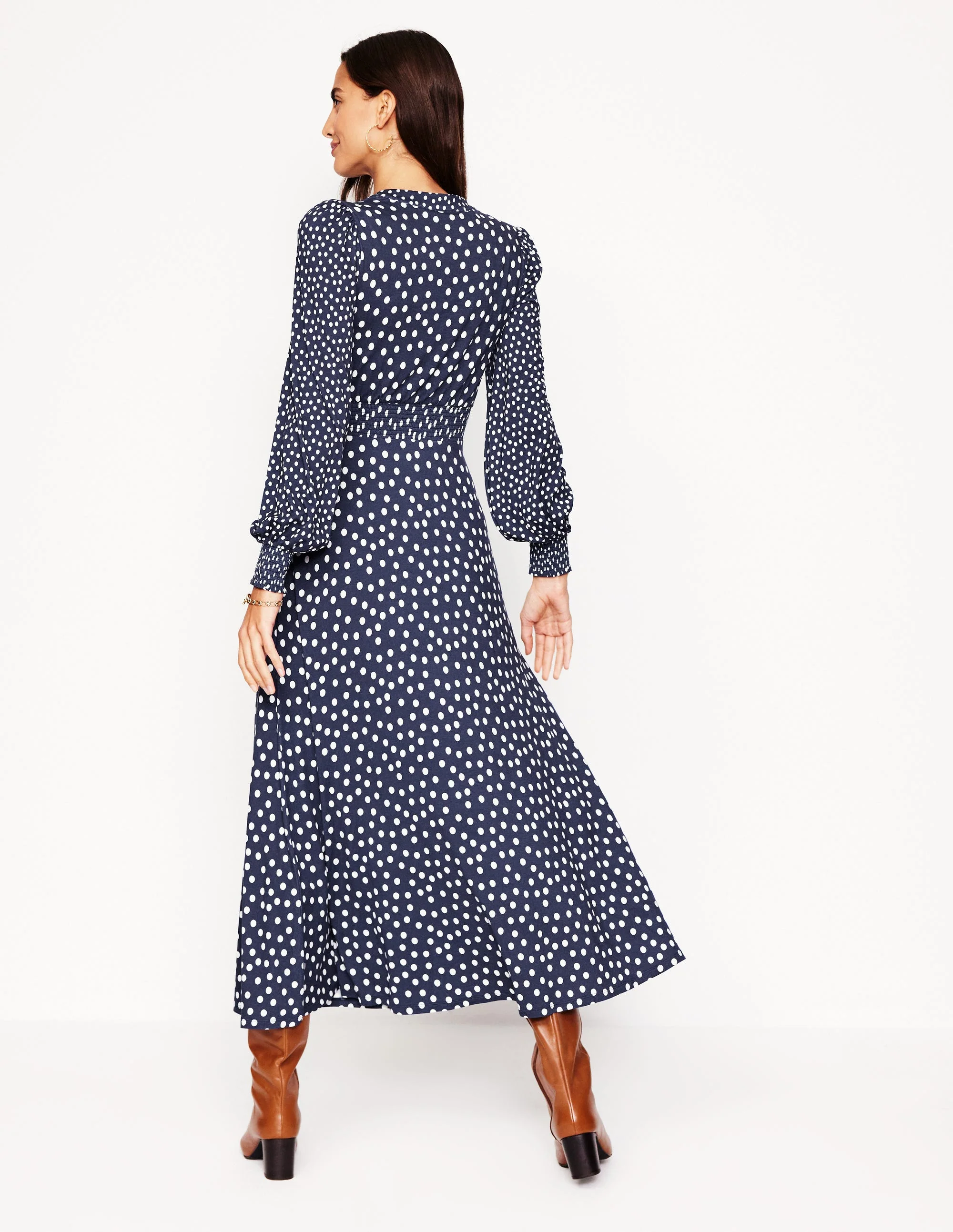 Georgia Jersey Midi Dress-College Navy, Abstract Dot - Image 3