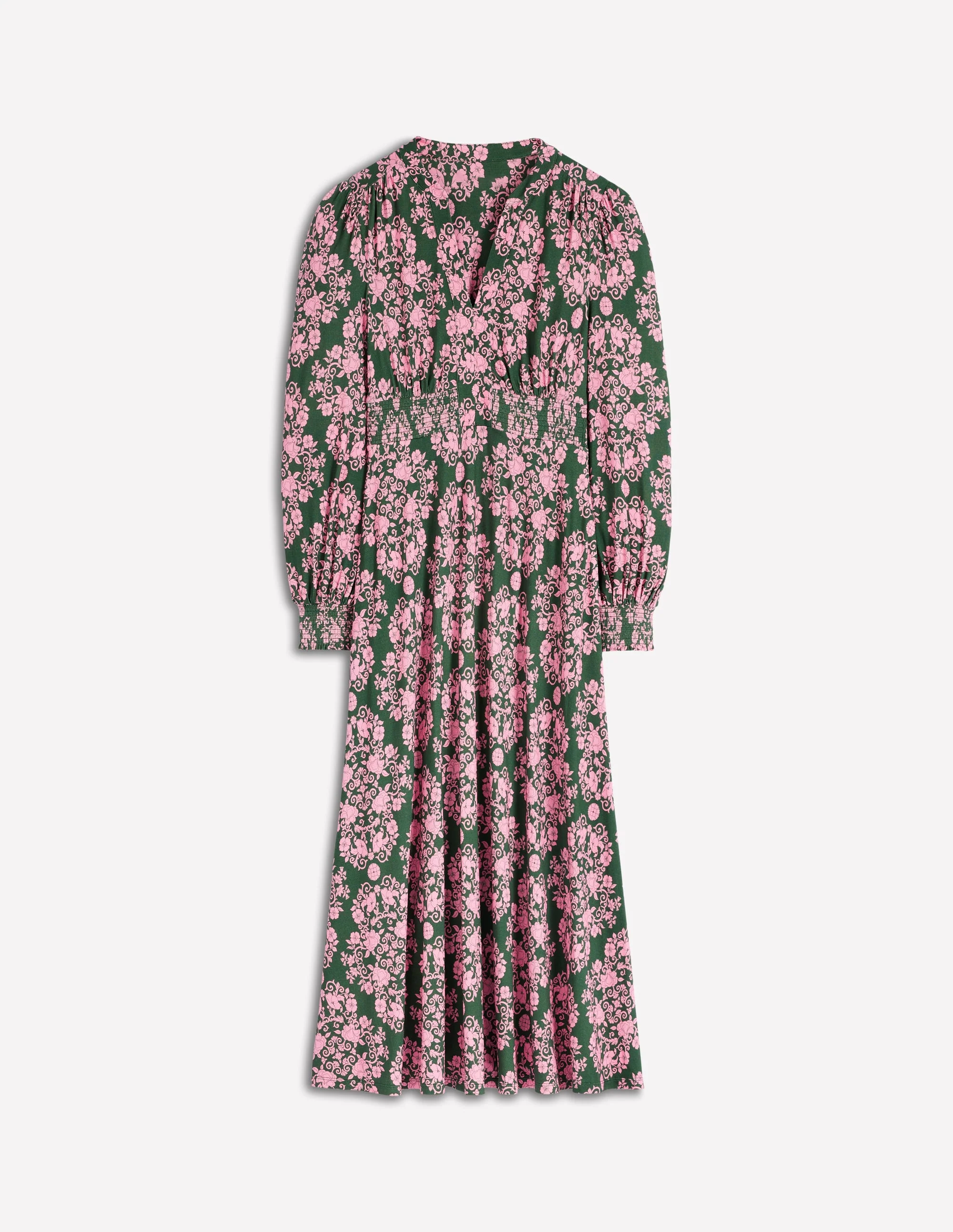 Georgia Jersey Midi Dress-Green, Ornamental Lattice - Image 5