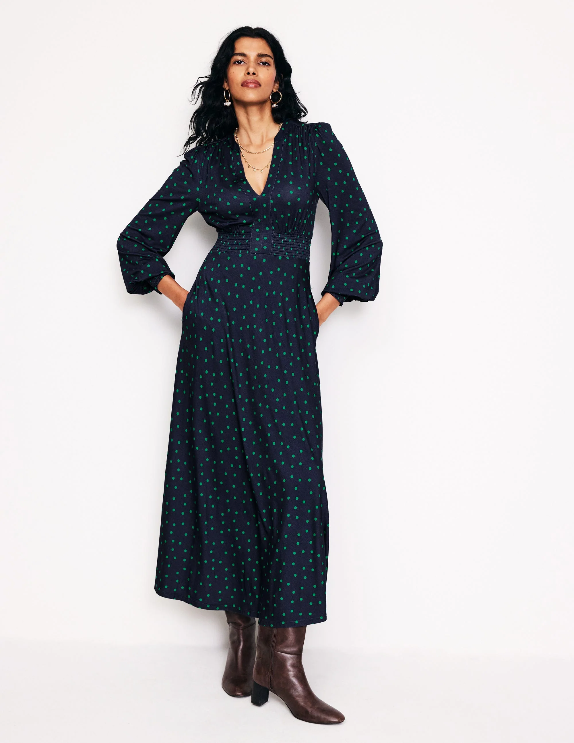 Georgia Jersey Midi Dress-Navy, Sparse Spot - Image 2