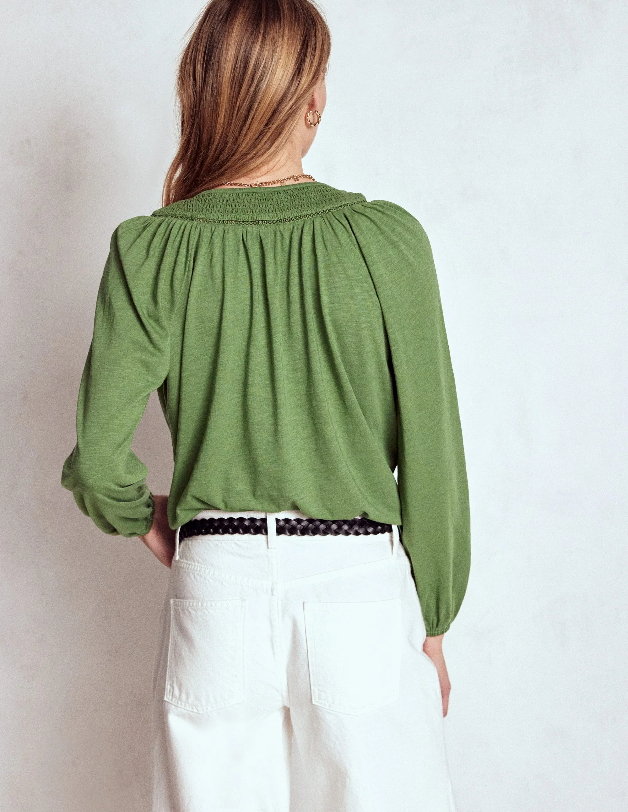 Georgia Smocked Jersey Top-Safari Green - Image 3