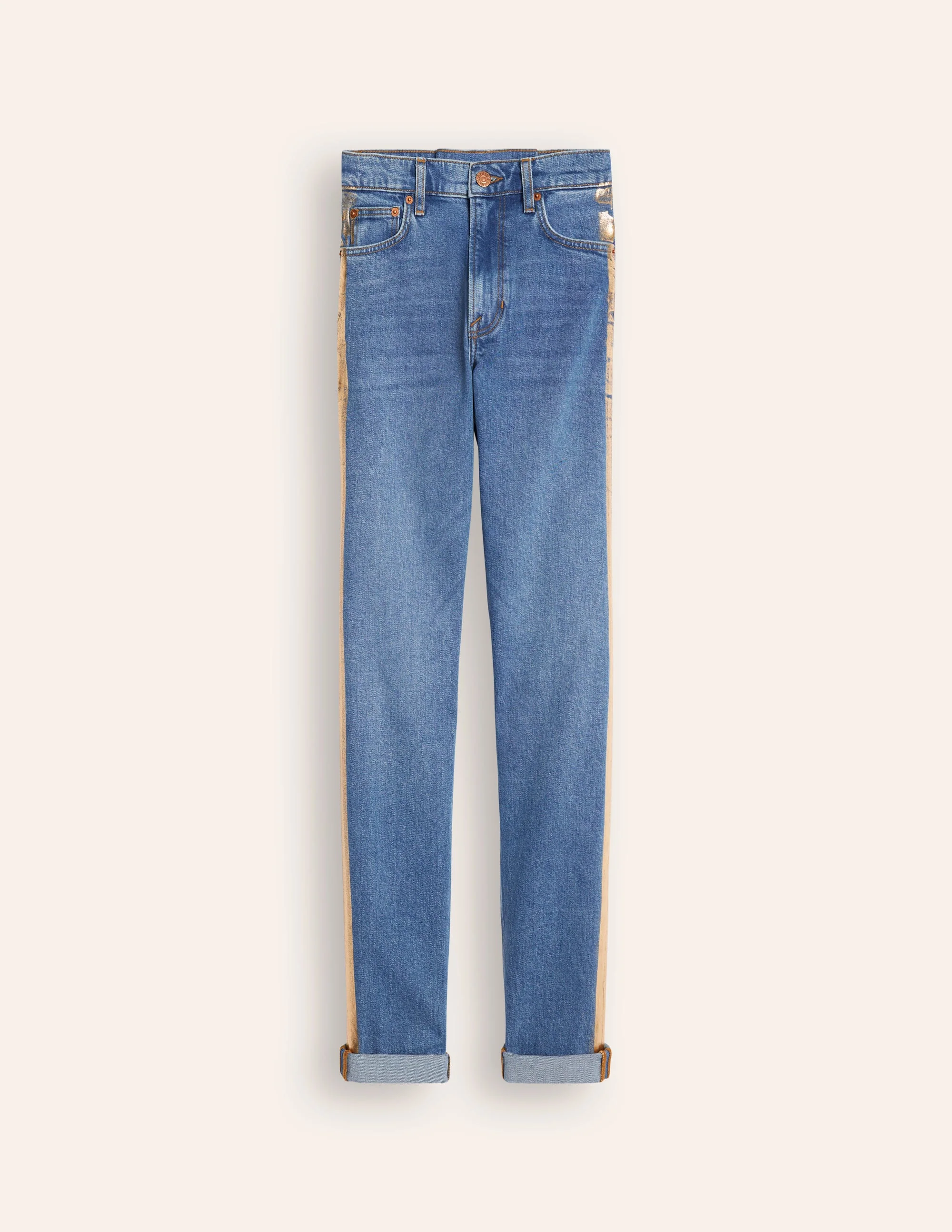 Girlfriend Jeans-Metallic Gold Side Stripe - Image 6