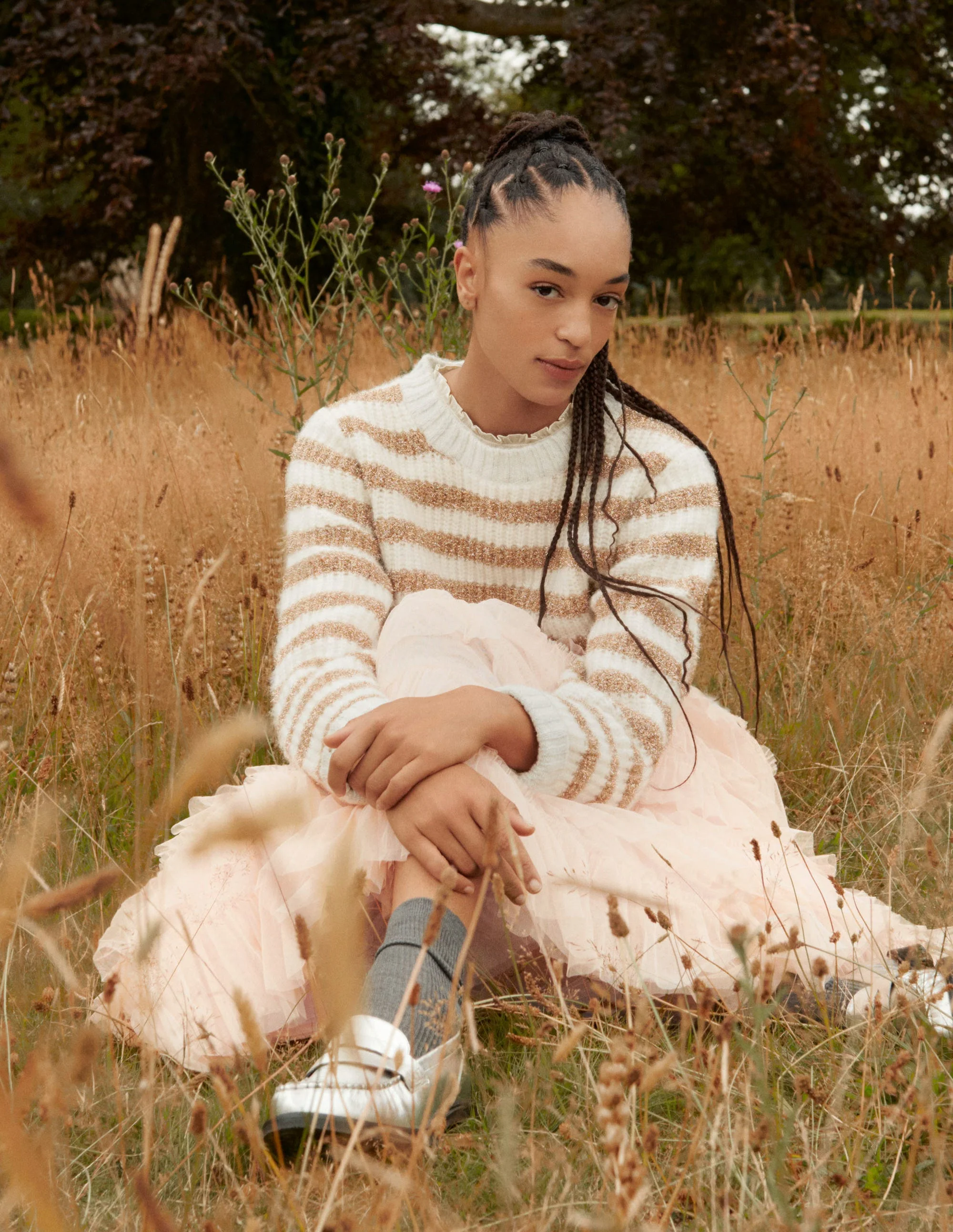 Gold Sparkle Stripe Ribbed Sweater-Ivory, Gold Tinsel Stripe - Image 4