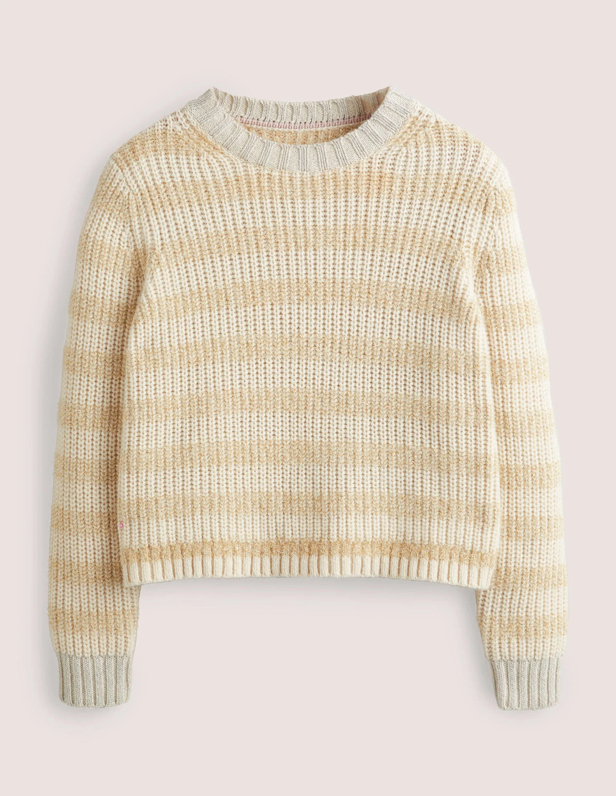 Gold Sparkle Stripe Ribbed Sweater-Ivory, Gold Tinsel Stripe - Image 5