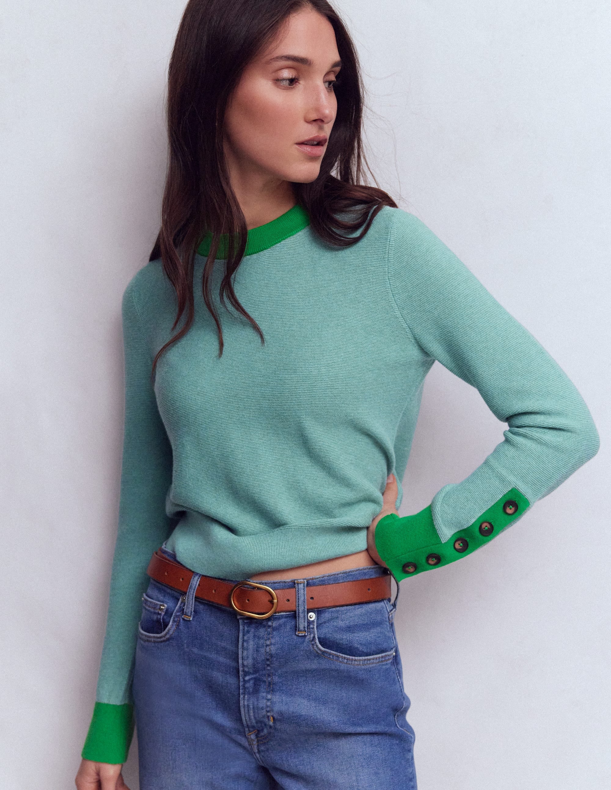 Grace Colour Block Sweater-Cloudy Jade Blue