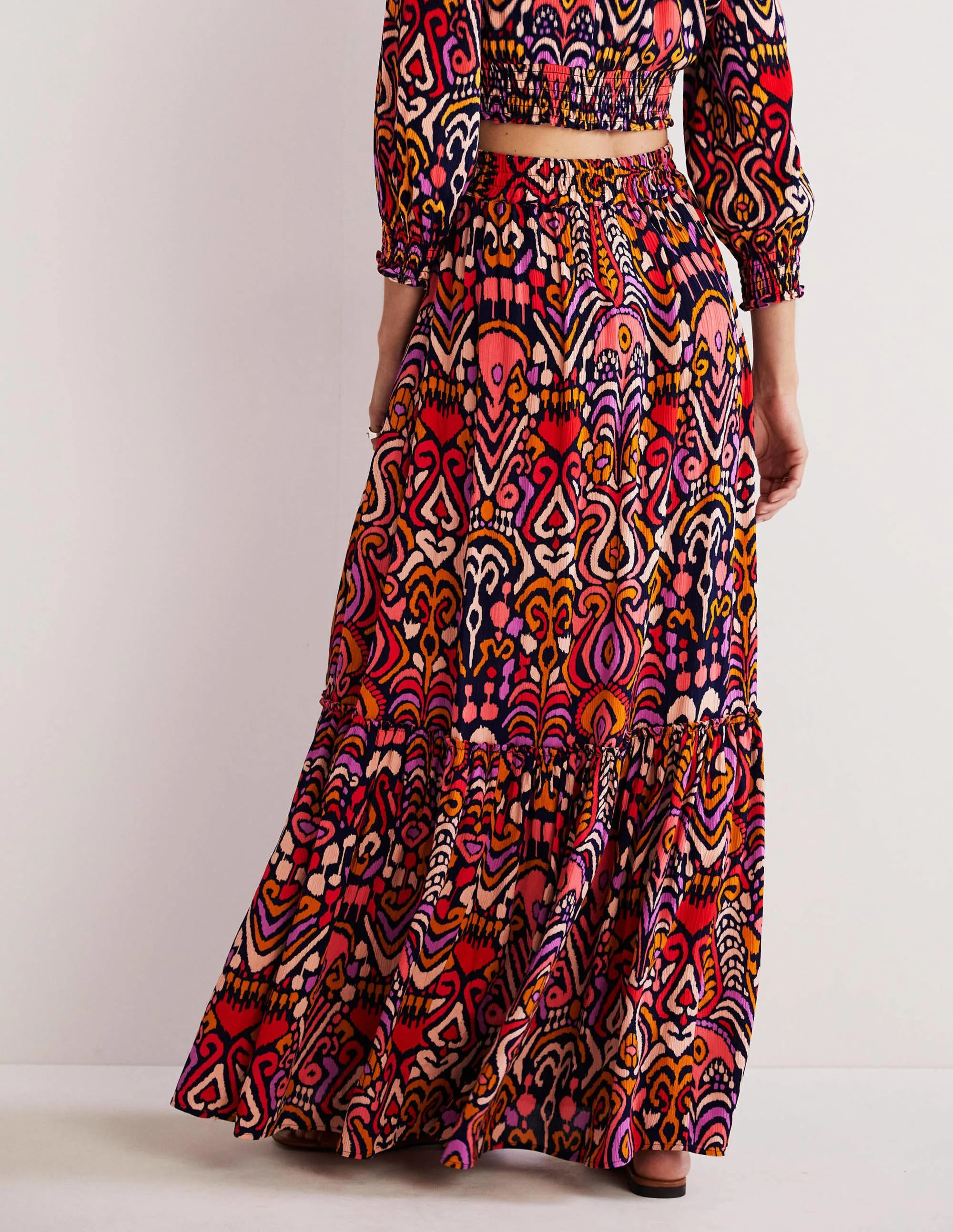 Grace Crinkle Maxi Skirt-French Navy, Ikat Charm - Image 3