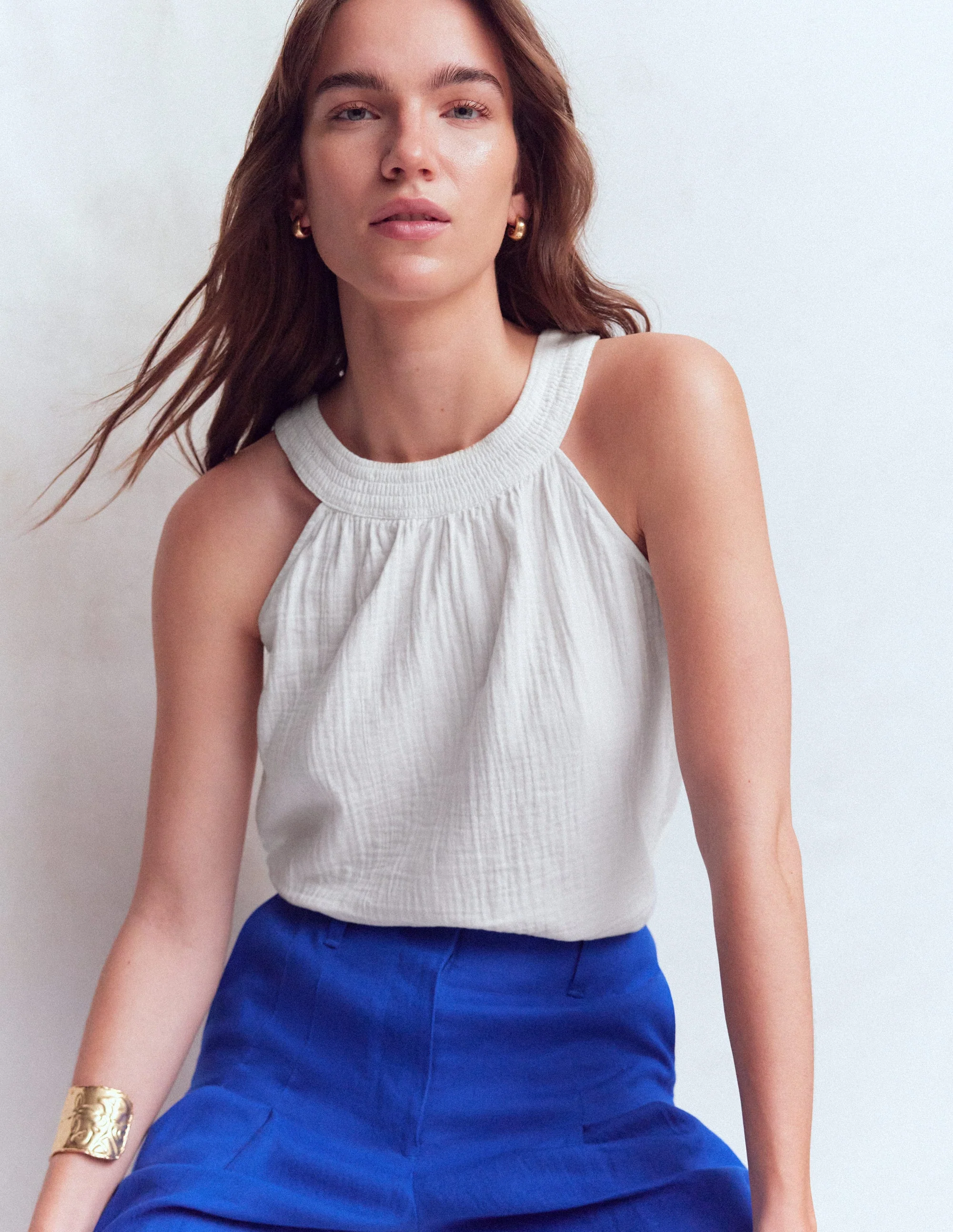 Halter-neck Double Cloth Top-White