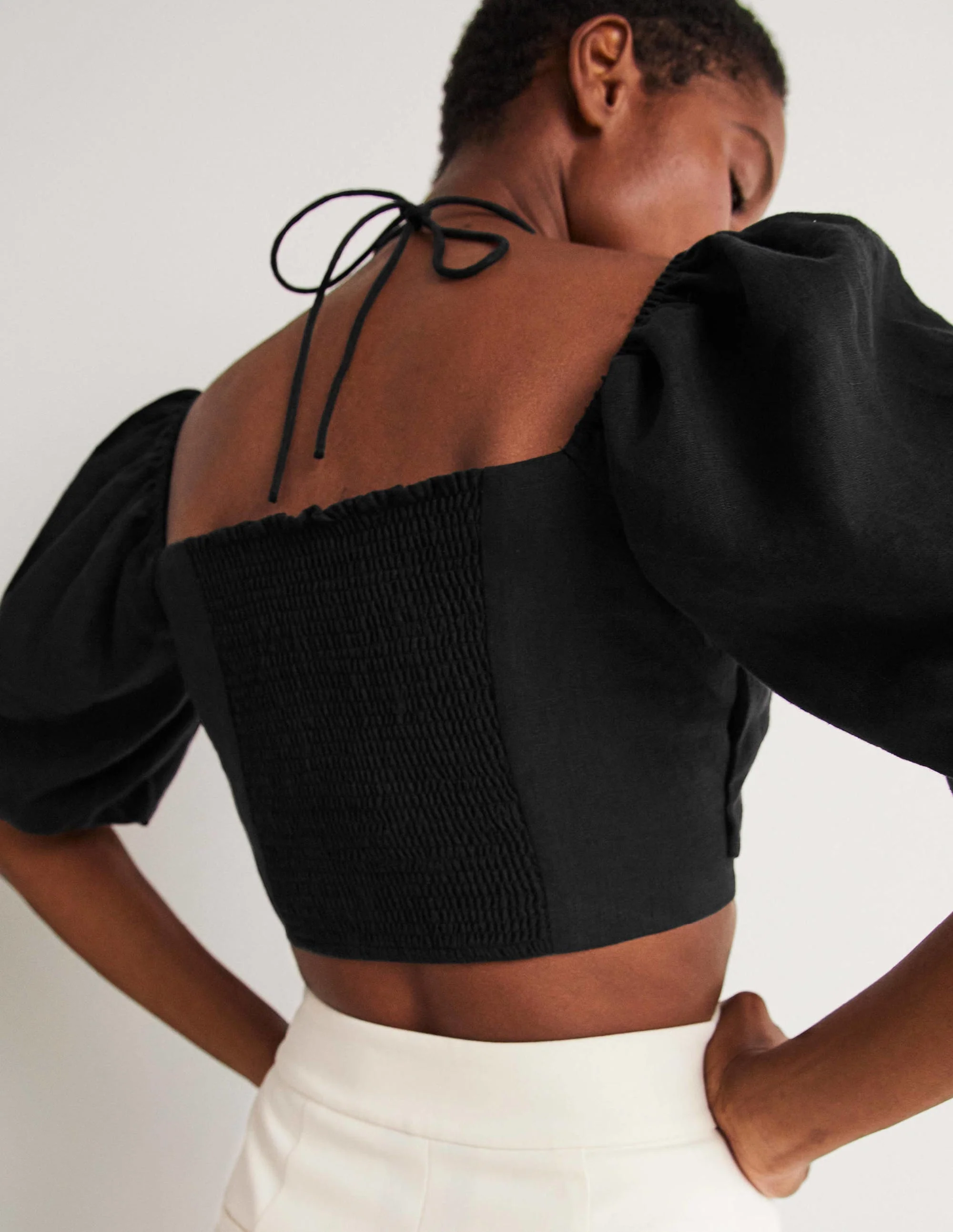 Halterneck Cut Out Crop Top-Black - Image 5