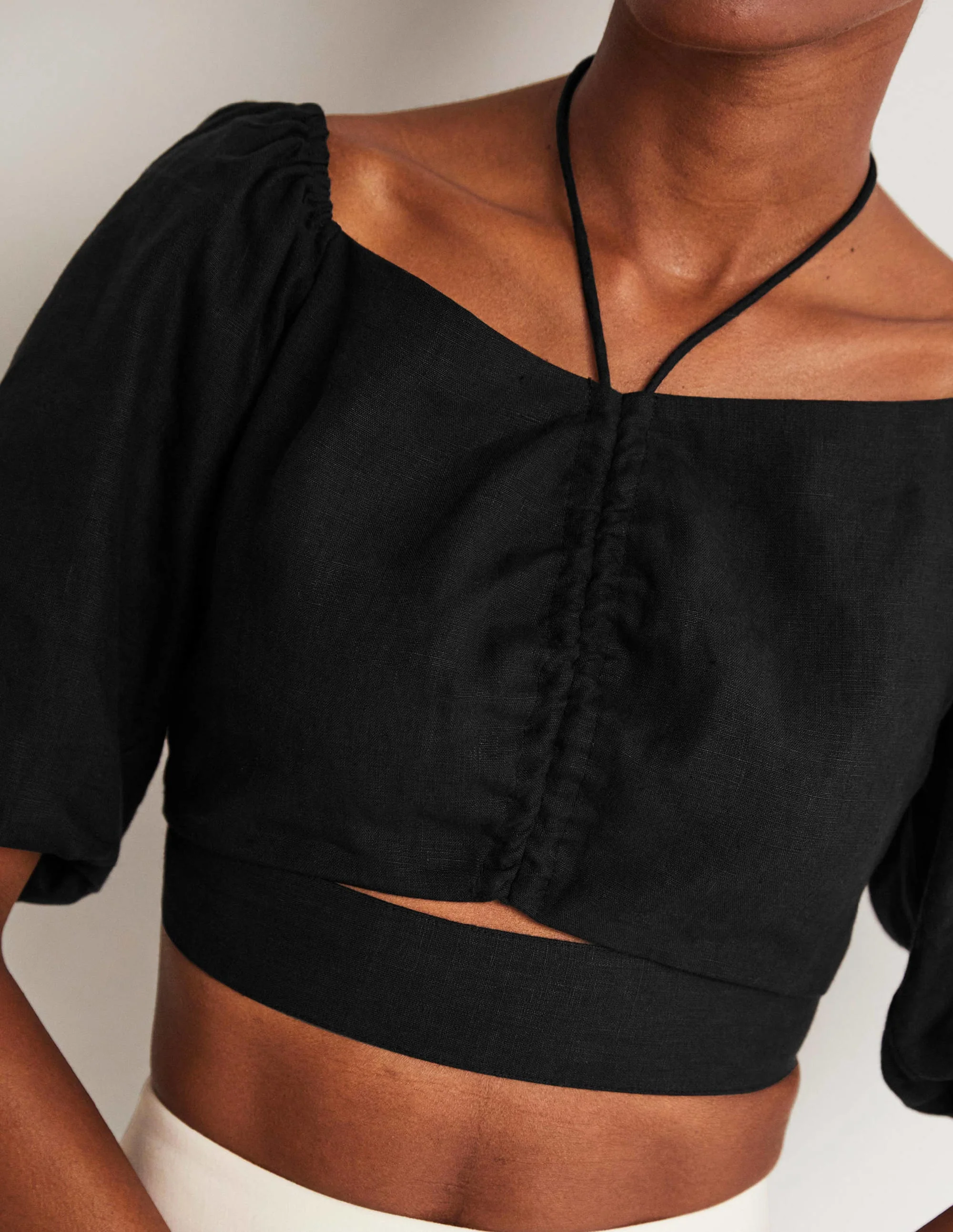 Halterneck Cut Out Crop Top-Black - Image 7