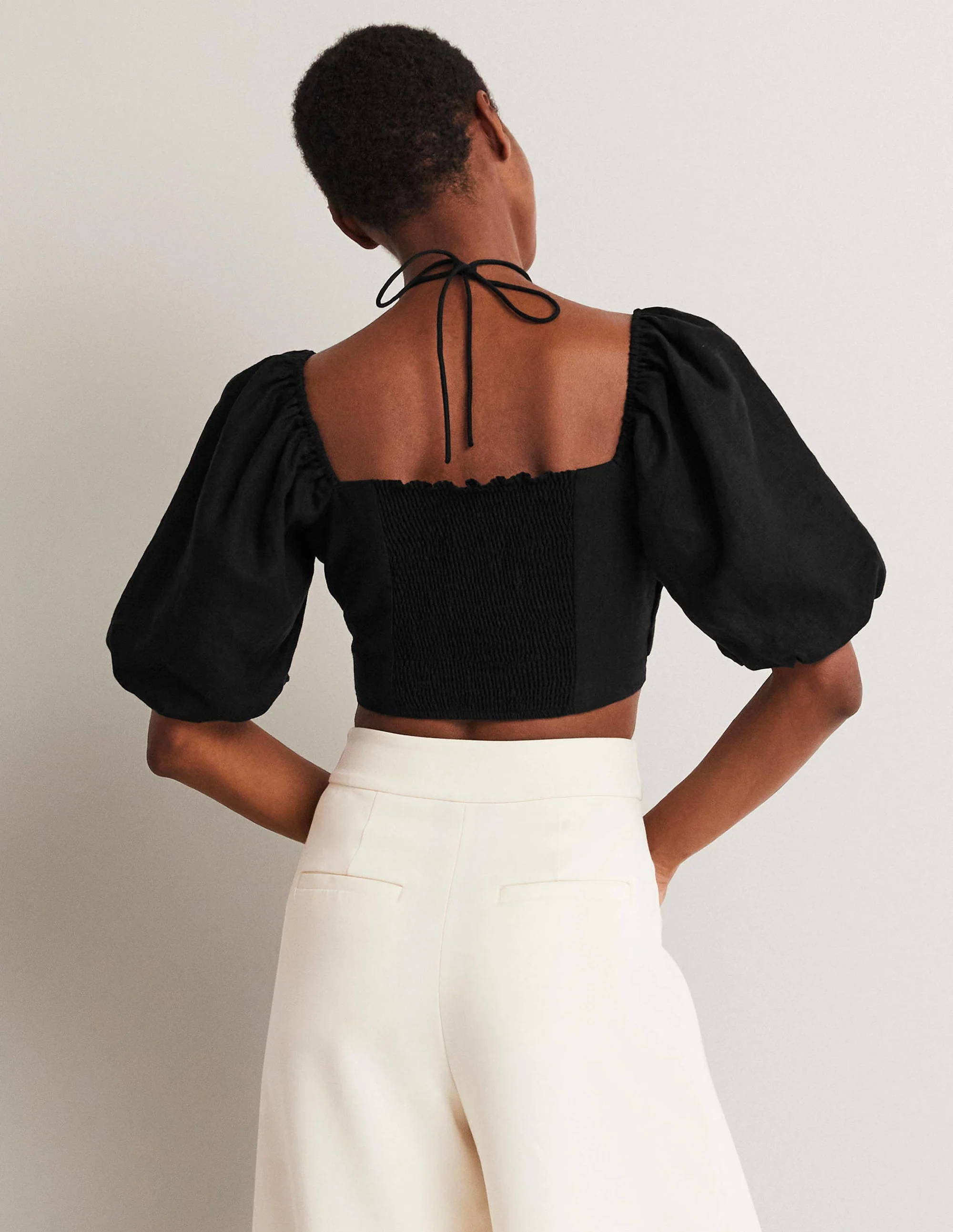 Halterneck Cut Out Crop Top-Black - Image 8