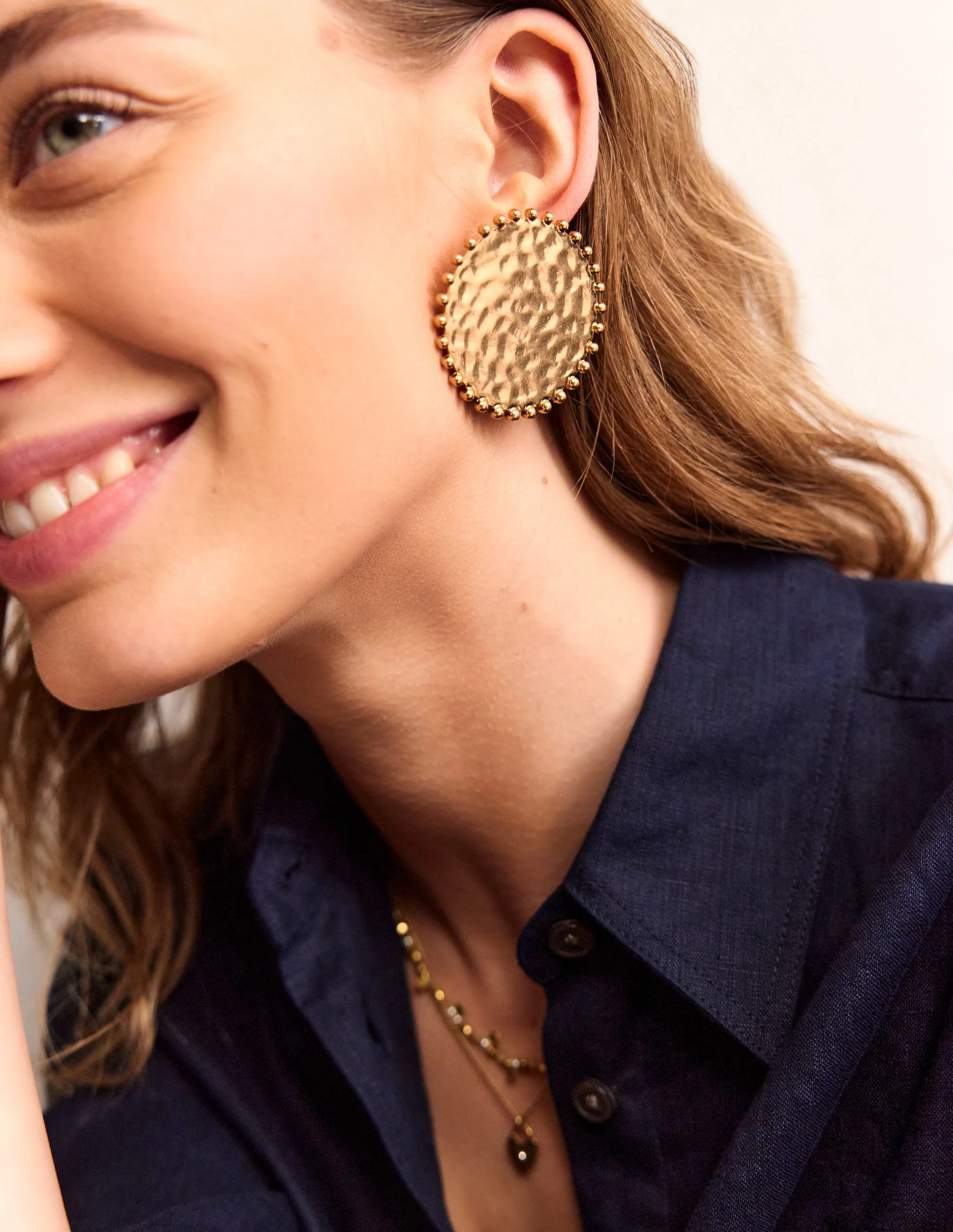 Hammered Disk Earrings-Gold - Image 2