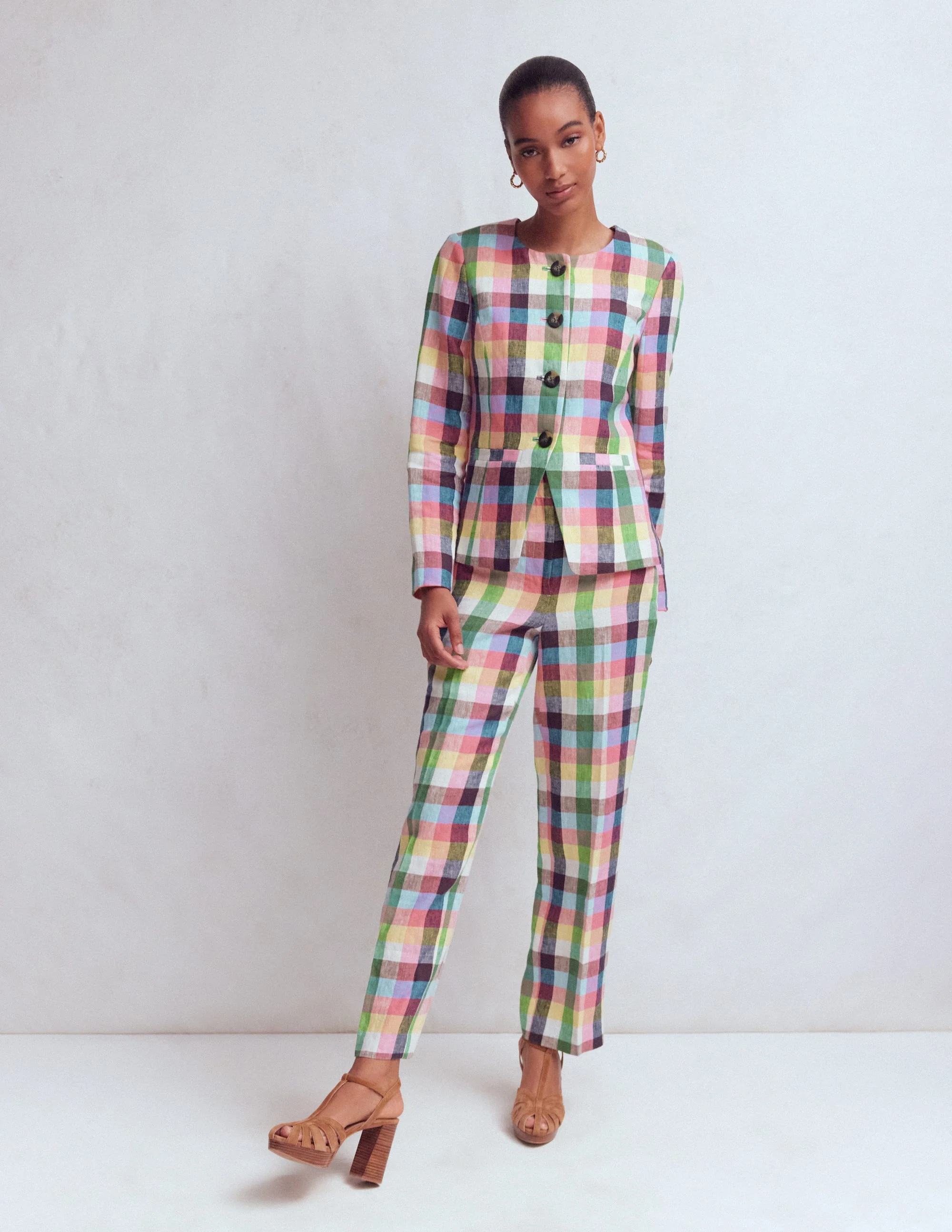 Hampstead Linen Blazer-Soft Yellow, Pink Multigingham - Image 4