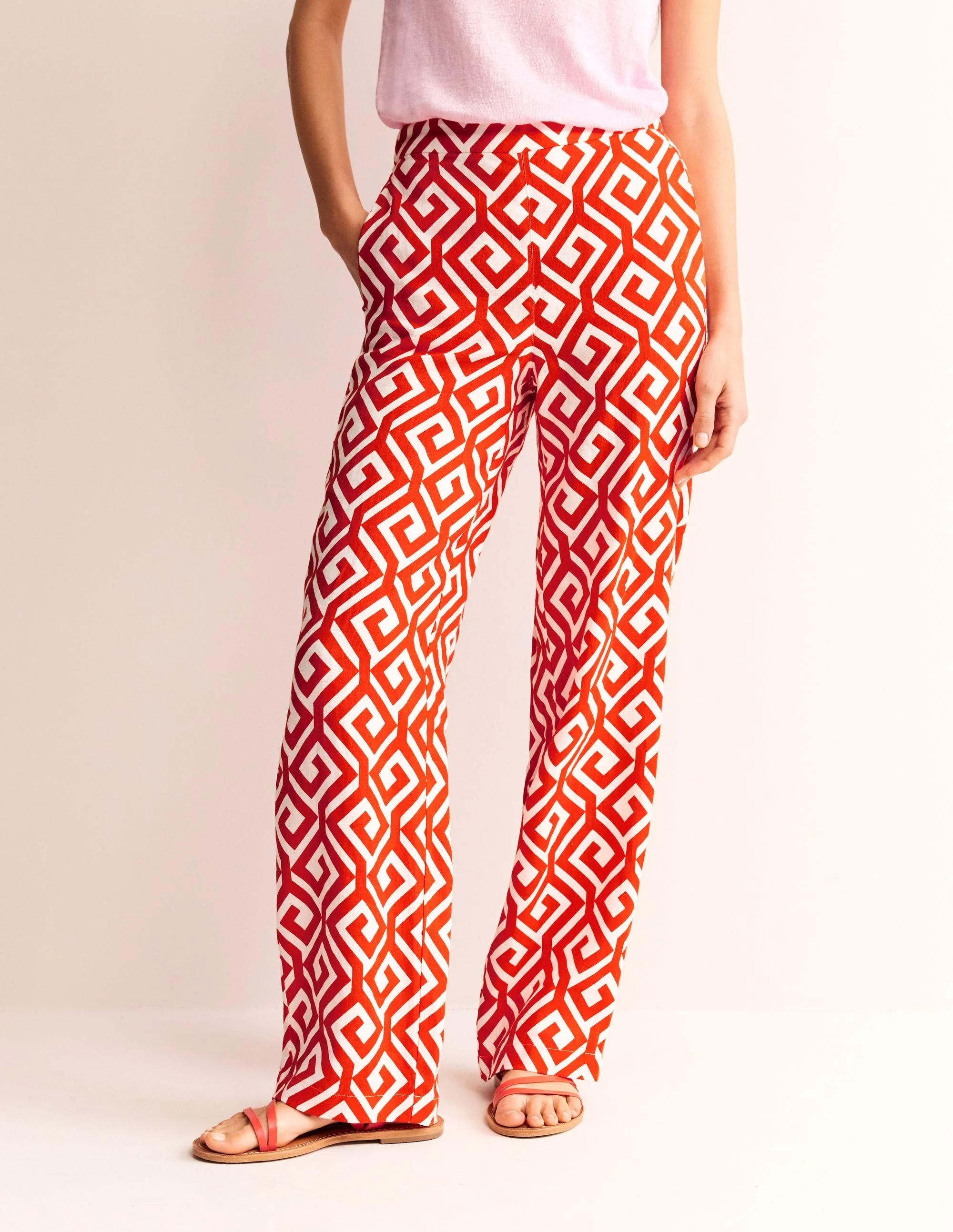 Hampstead Linen Pants-Flame Scarlet, Maze - Image 4