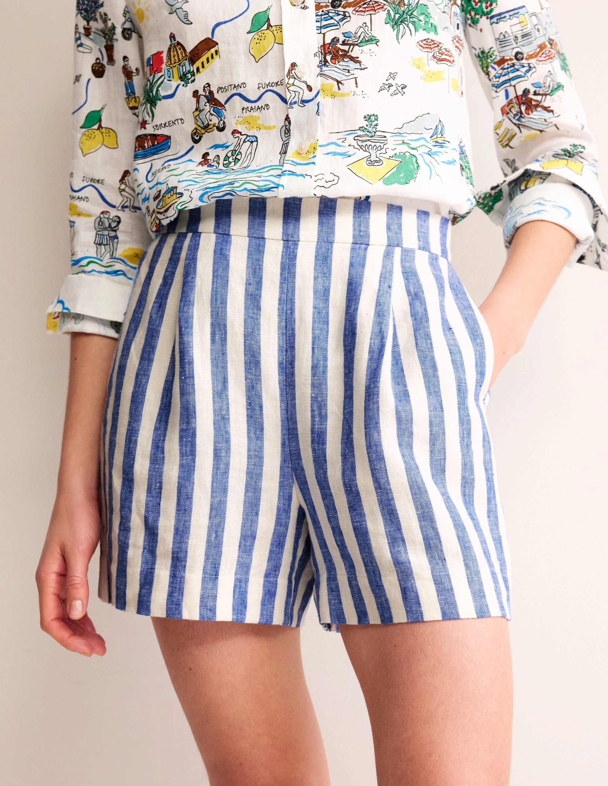 Hampstead Linen Shorts-Cobalt & Ivory Stripe - Image 4