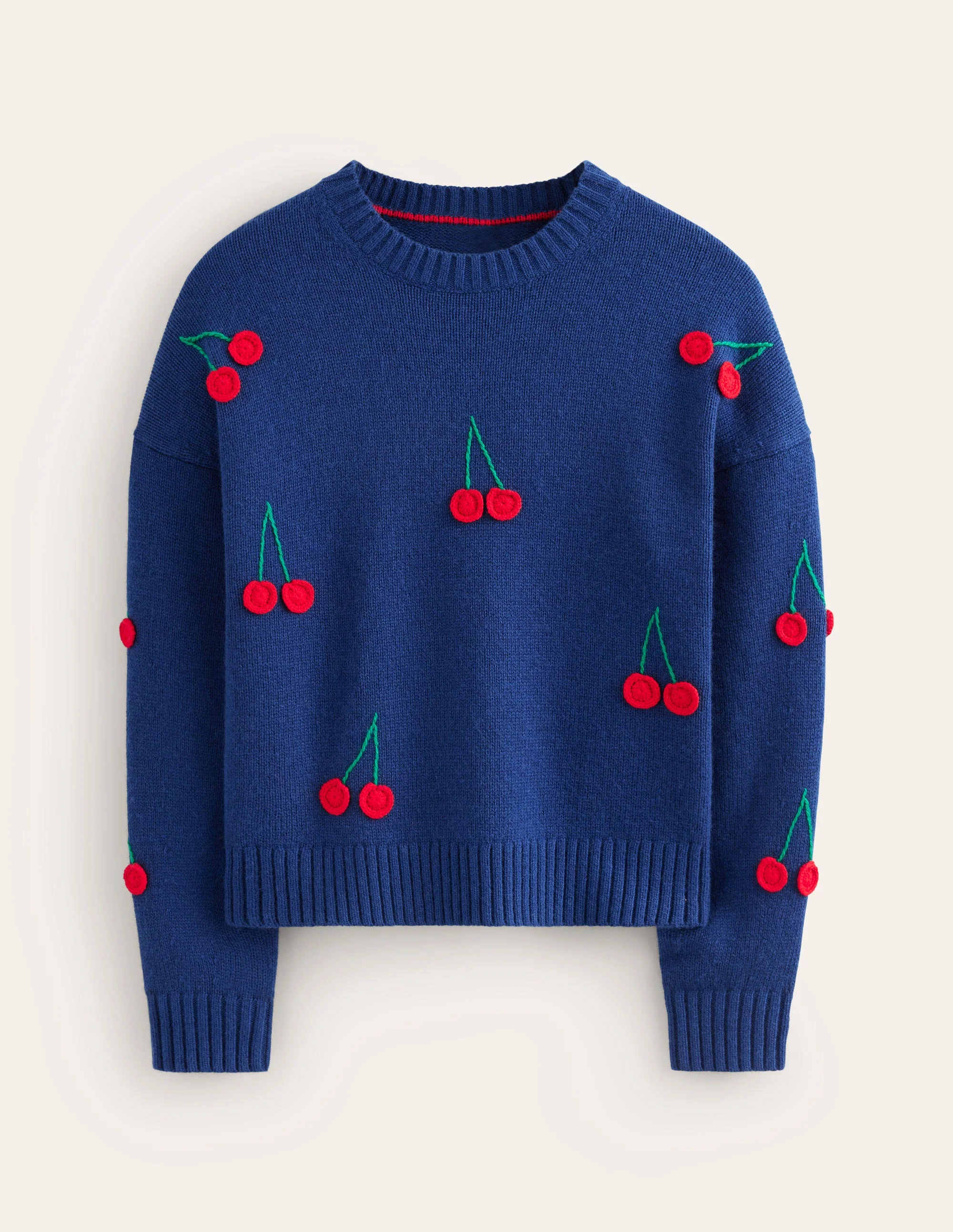 Hand Embroidered Sweater-Blue Decadence, Cherries - Image 6