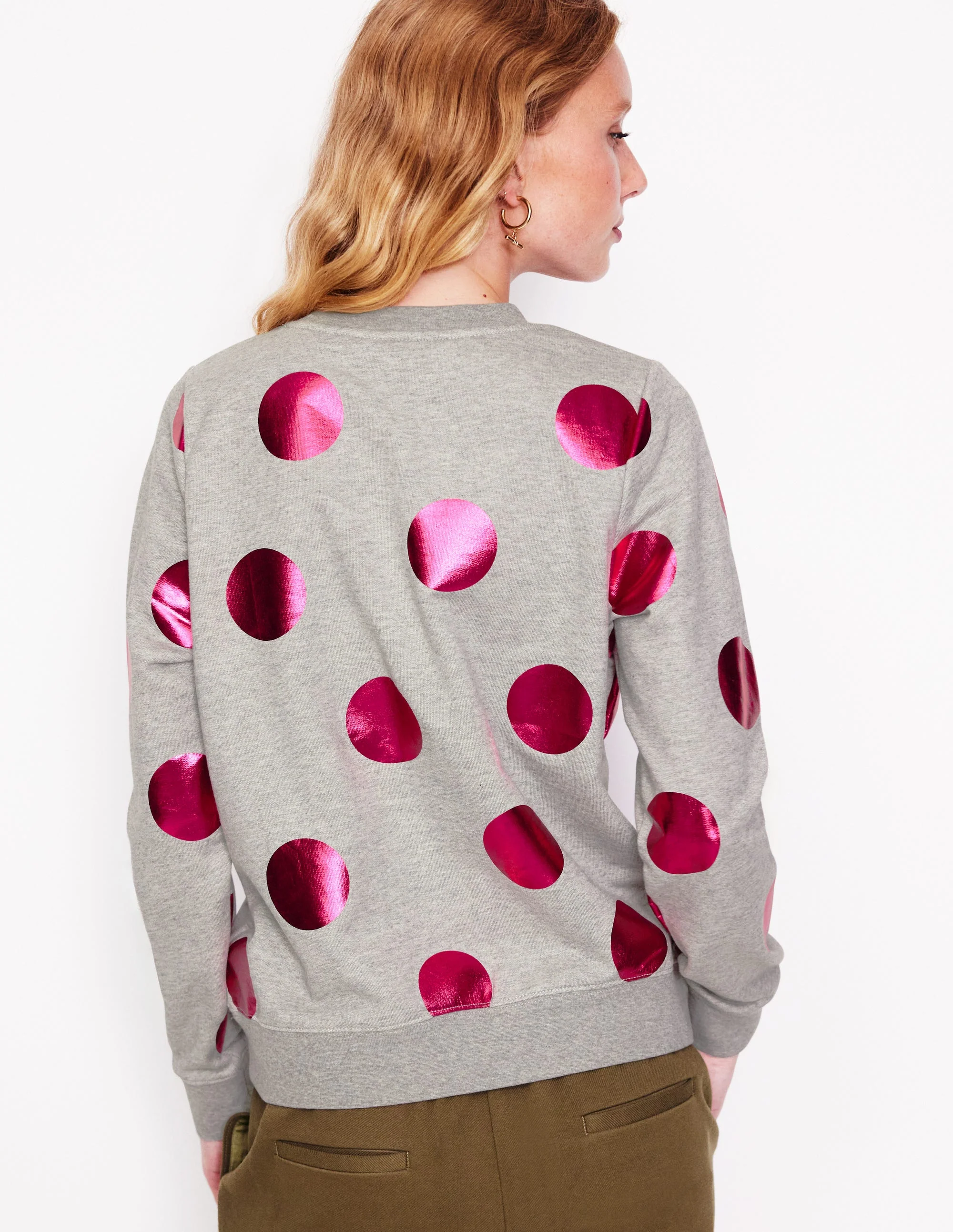 Hannah Printed Sweatshirt-Grey Marl, Pink Spot - Image 3