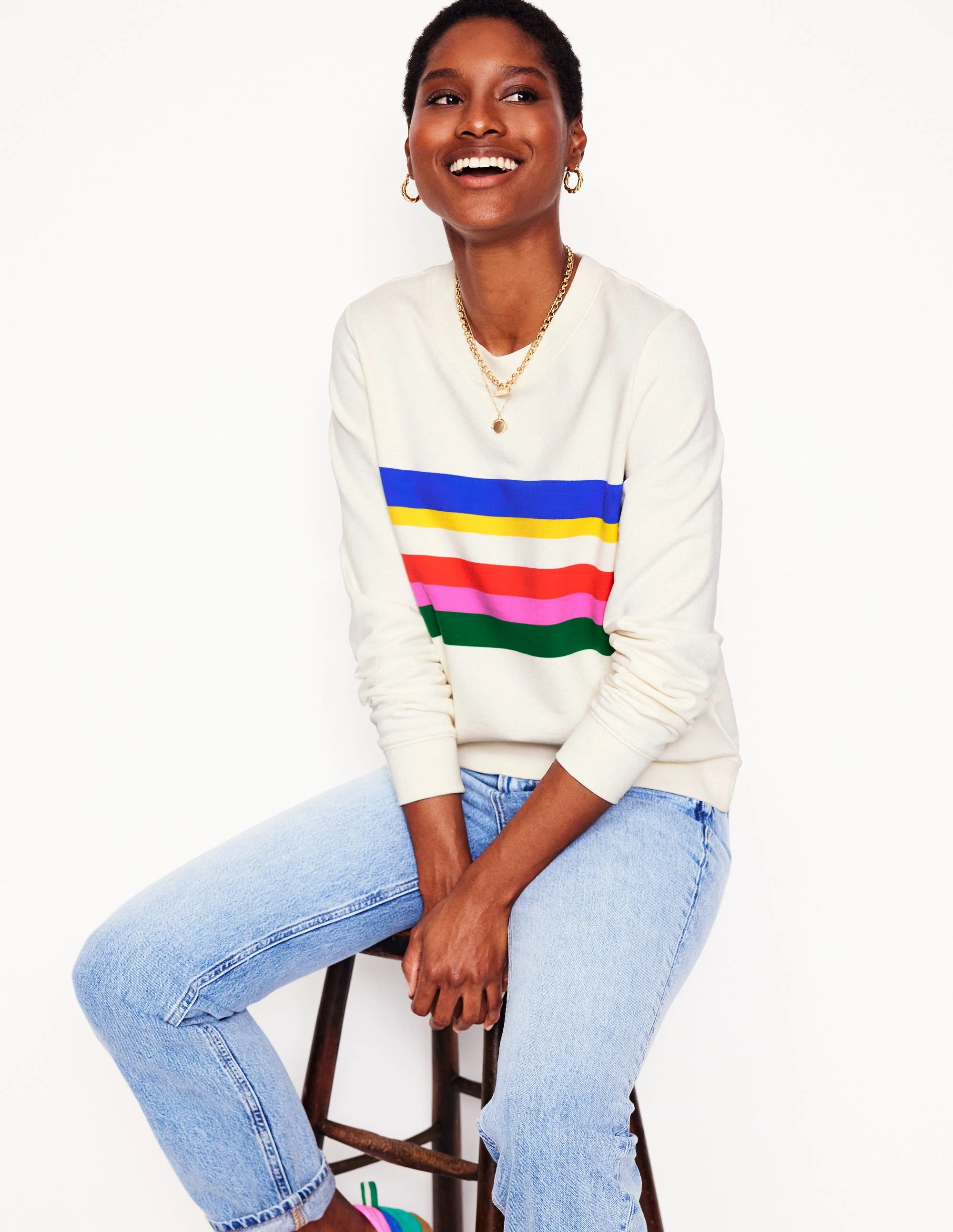 Hannah Printed Sweatshirt-Ivory, Multi Stripe - Image 4