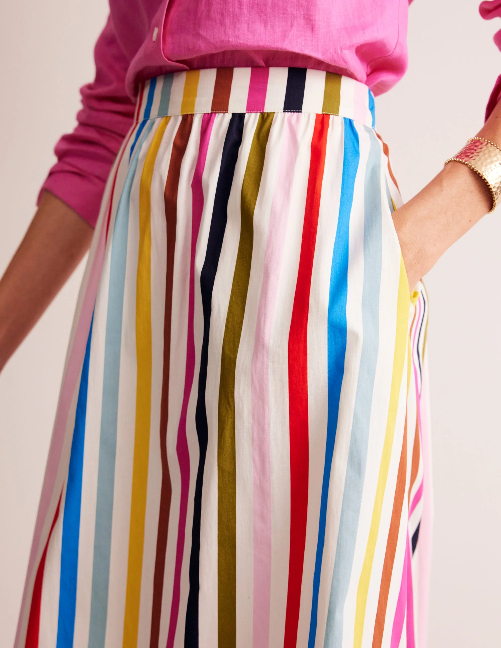 Hattie Poplin Midi Skirt-Multistripe - Image 2