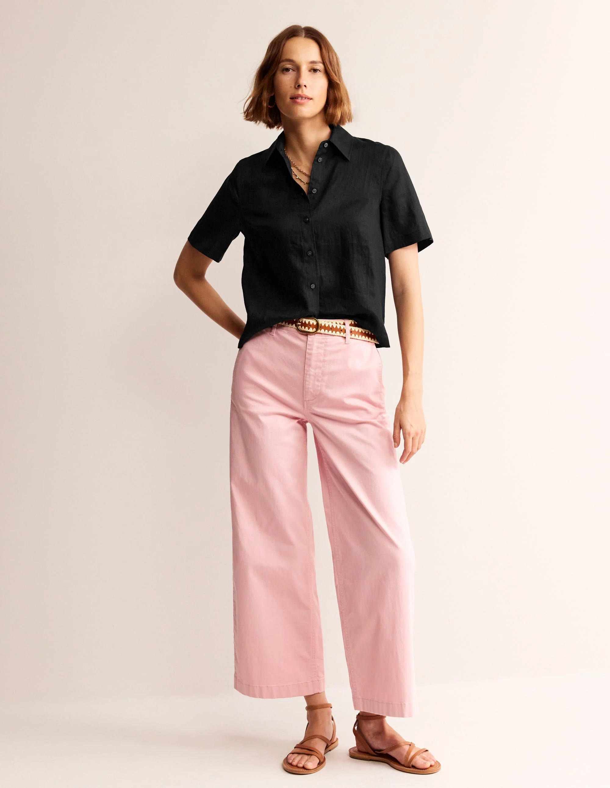 Hazel Short Sleeve Linen Shirt-Black - Image 4