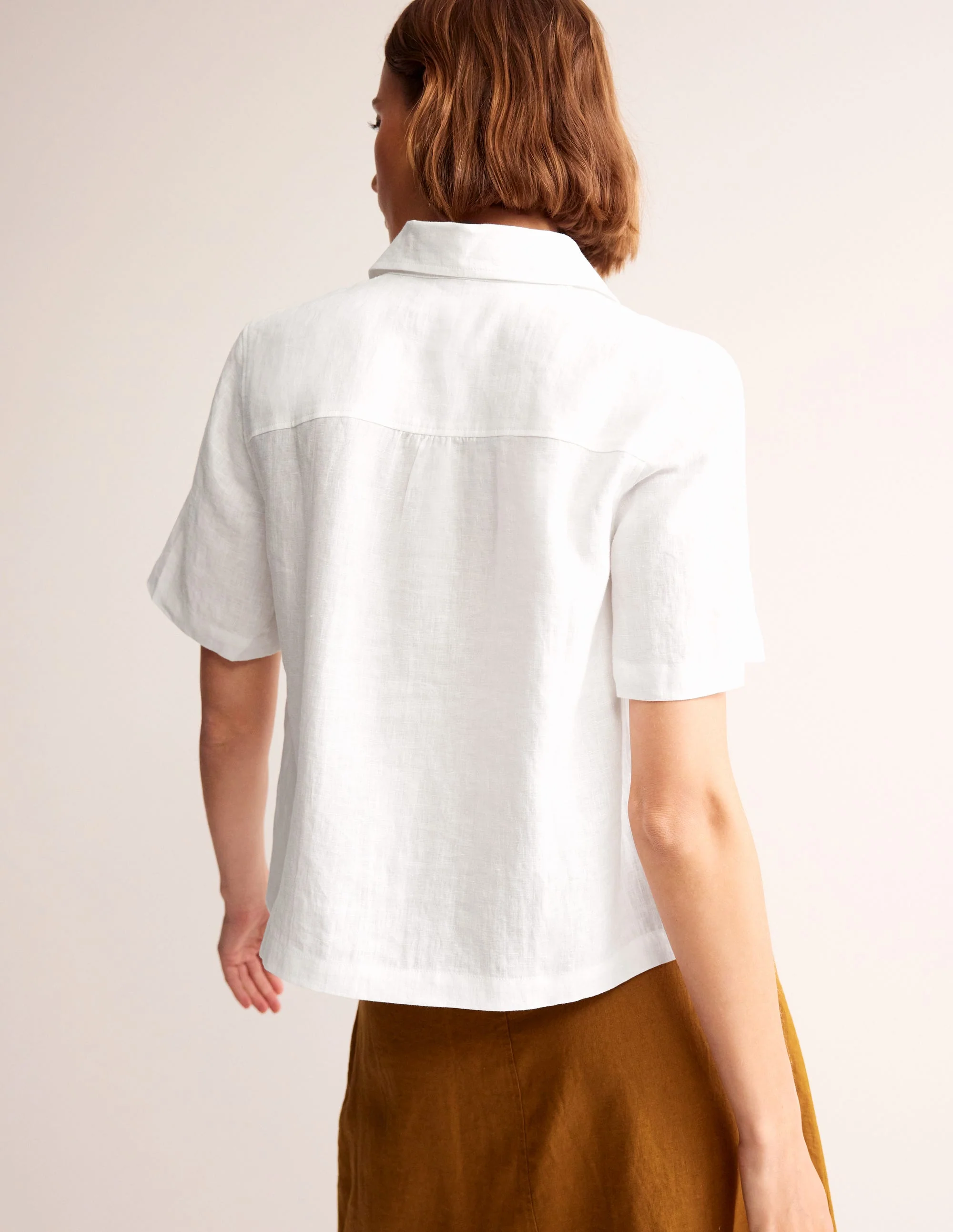 Hazel Short Sleeve Linen Shirt-White - Image 3