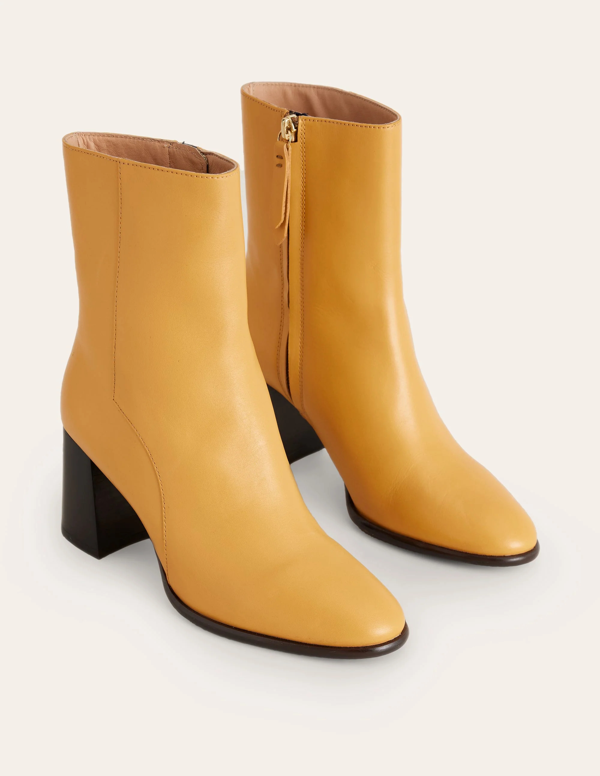 Heeled Leather Mid Boots-Yellow - Image 3