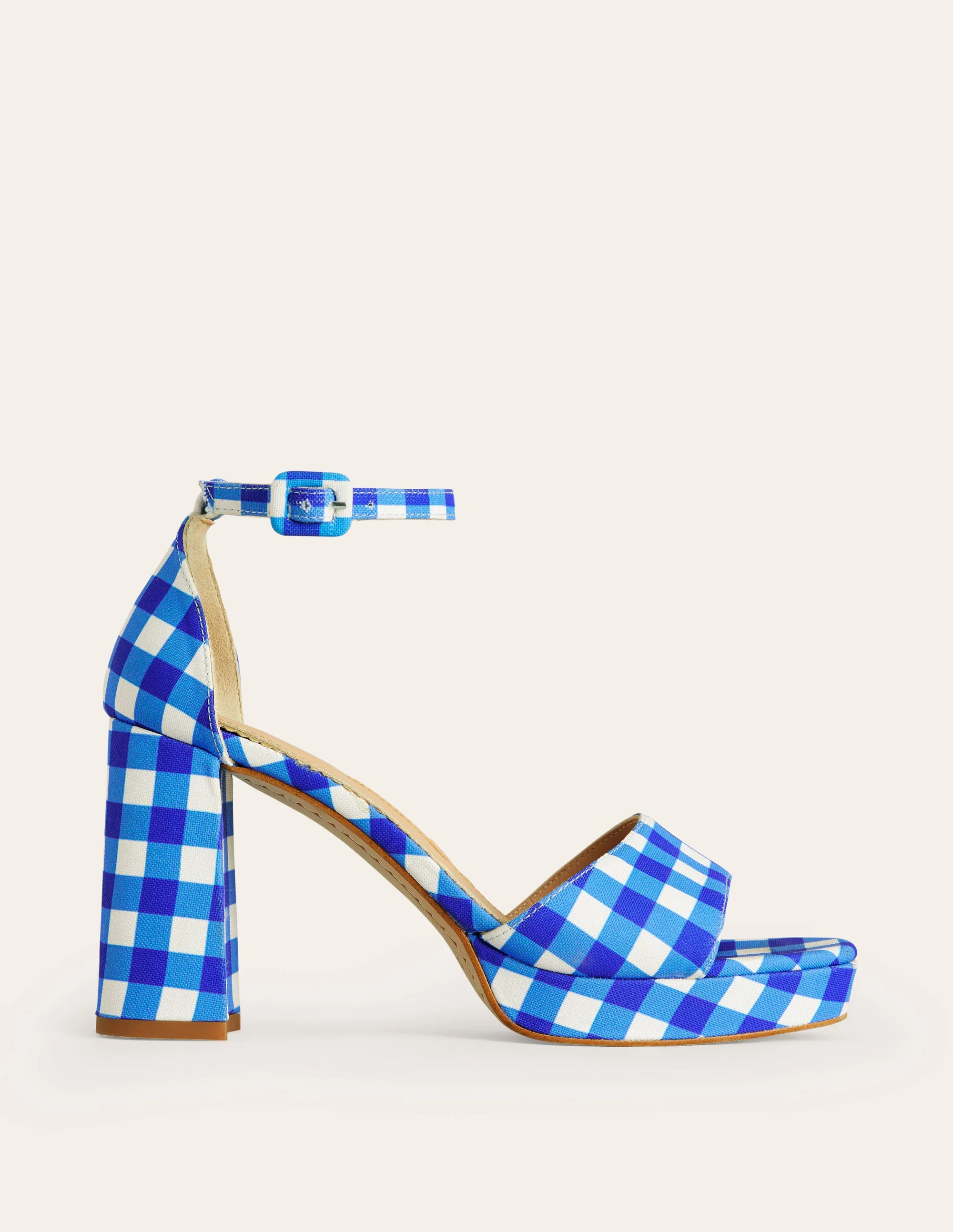 Heeled Platform Sandals-Blue and White Gingham - Image 2