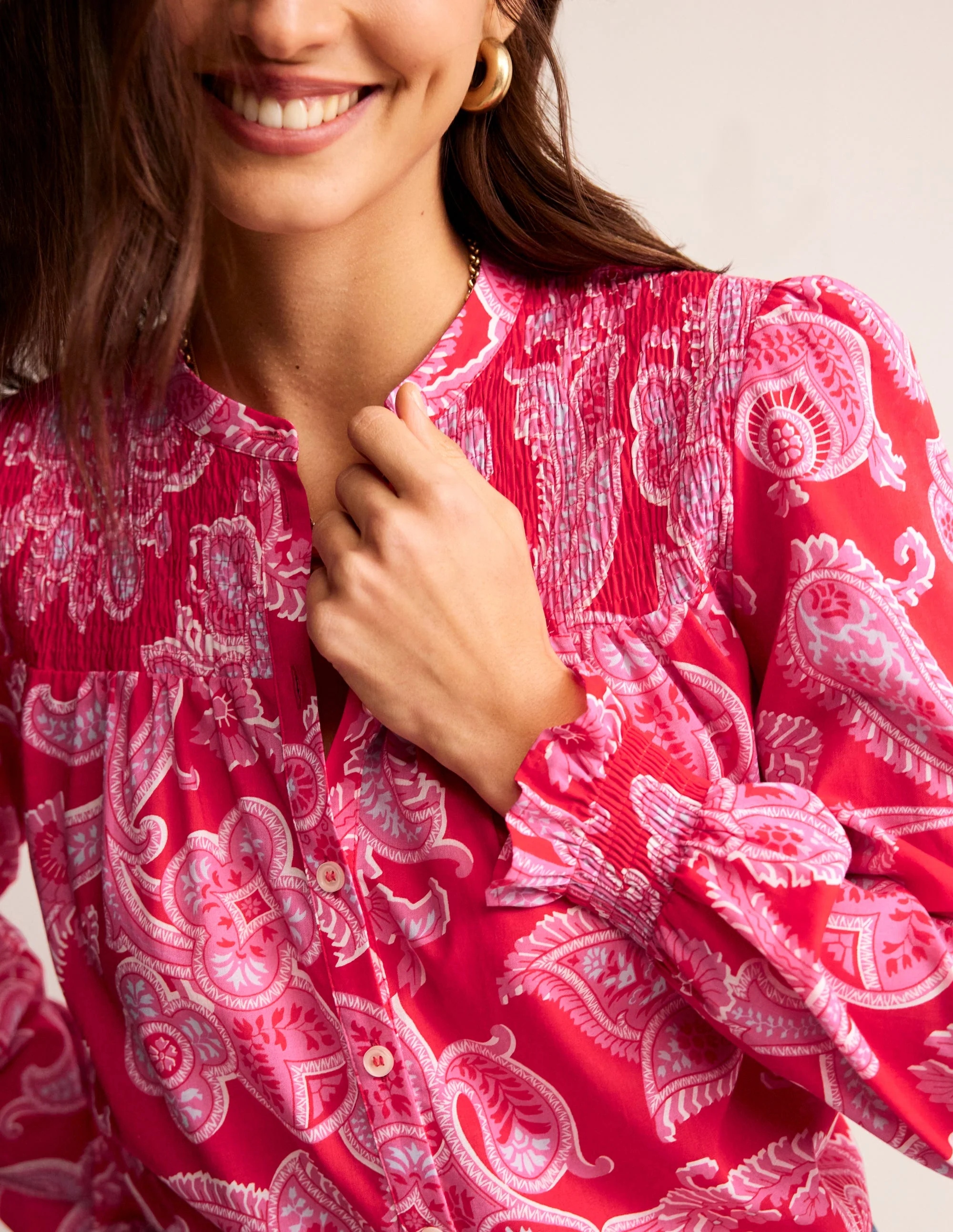 Helena Cotton Blouse-Flame Scarlet, Cascade Paisley - Image 2