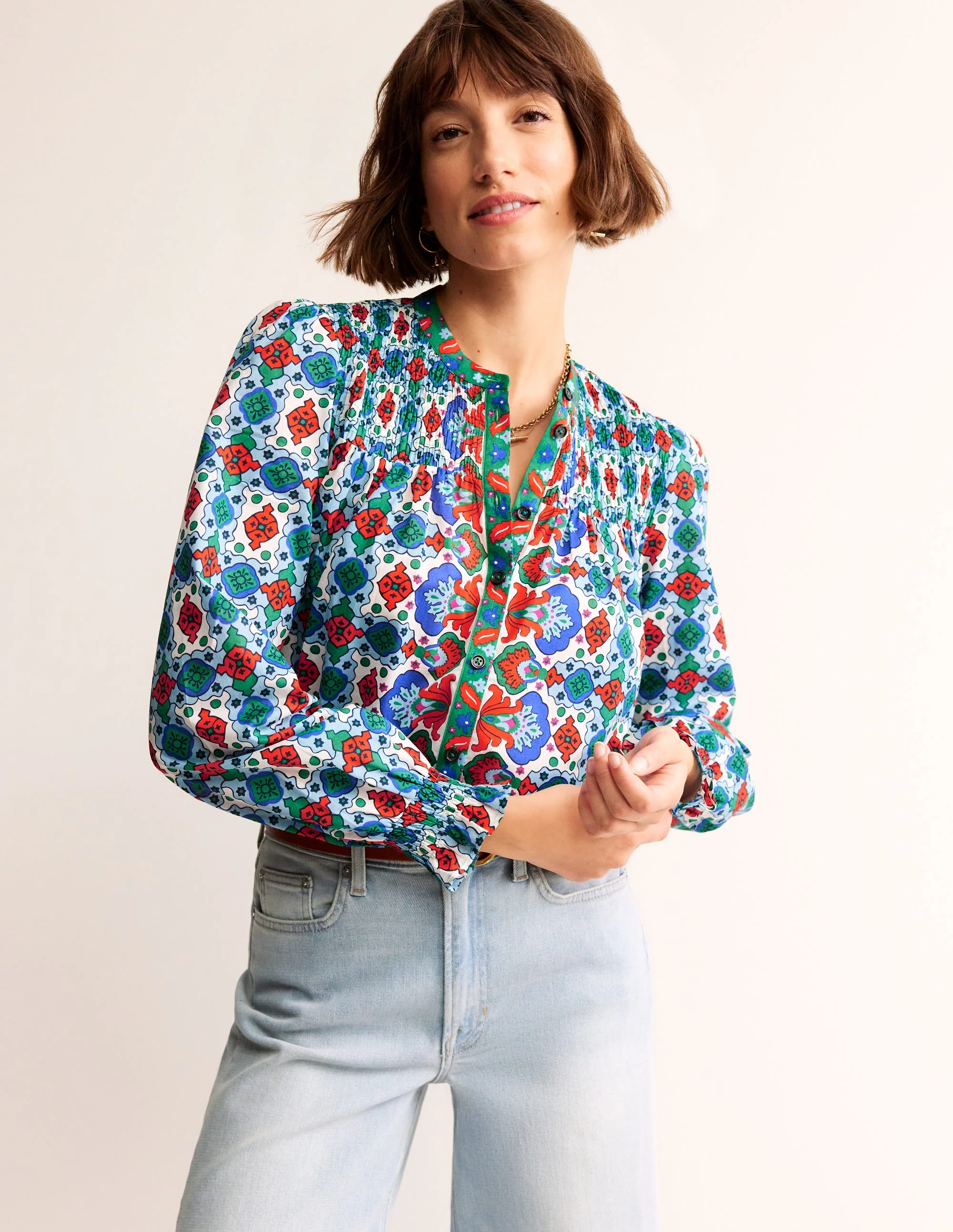 Helena Cotton Blouse-Multi, Coastal Tile - Image 2