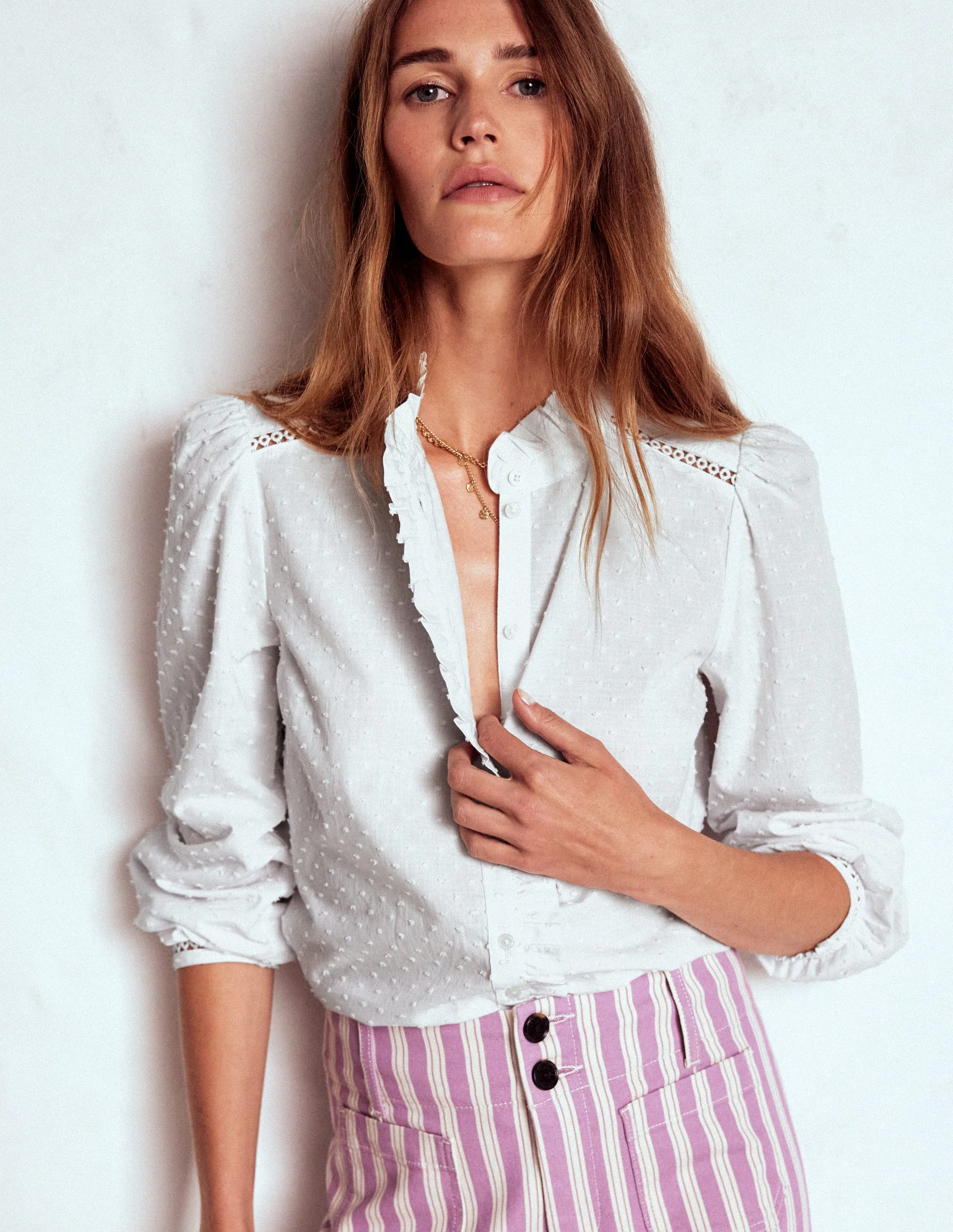 Helena Cotton Dobby Top-White