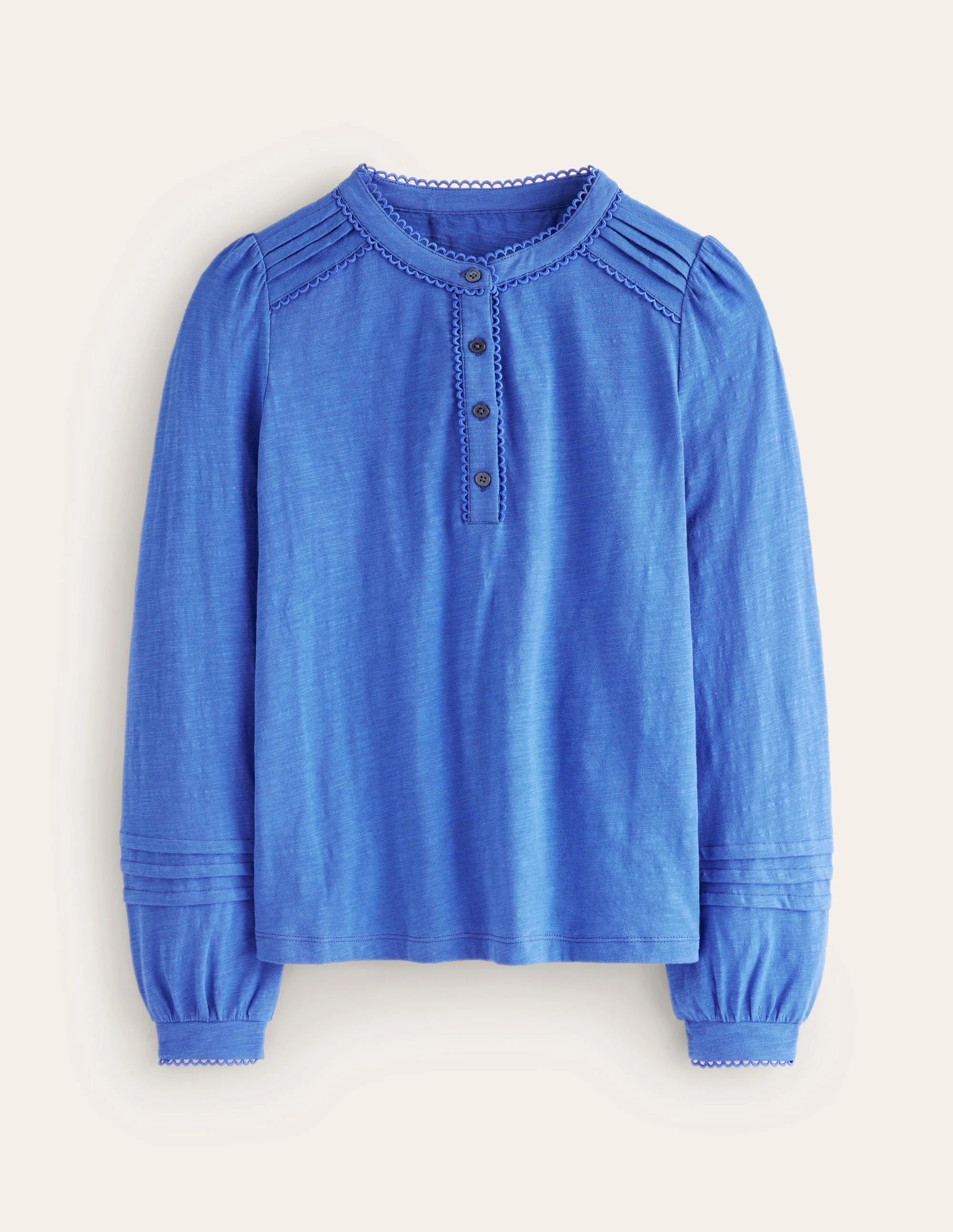Henrietta Pintuck Henley Top-Blue Jay - Image 5