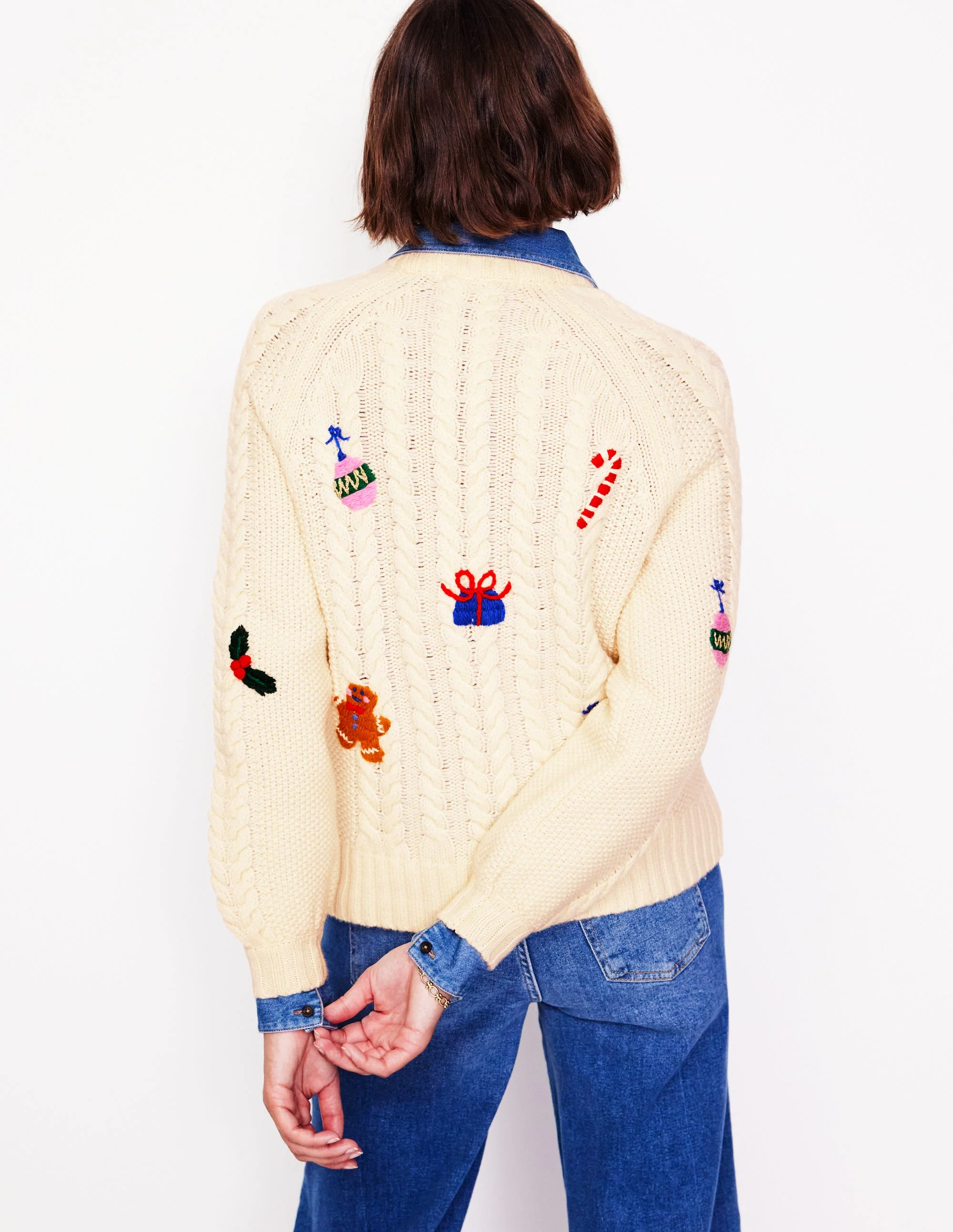 Heritage Cable Sweater-Warm Ivory, Ho Ho Ho - Image 3